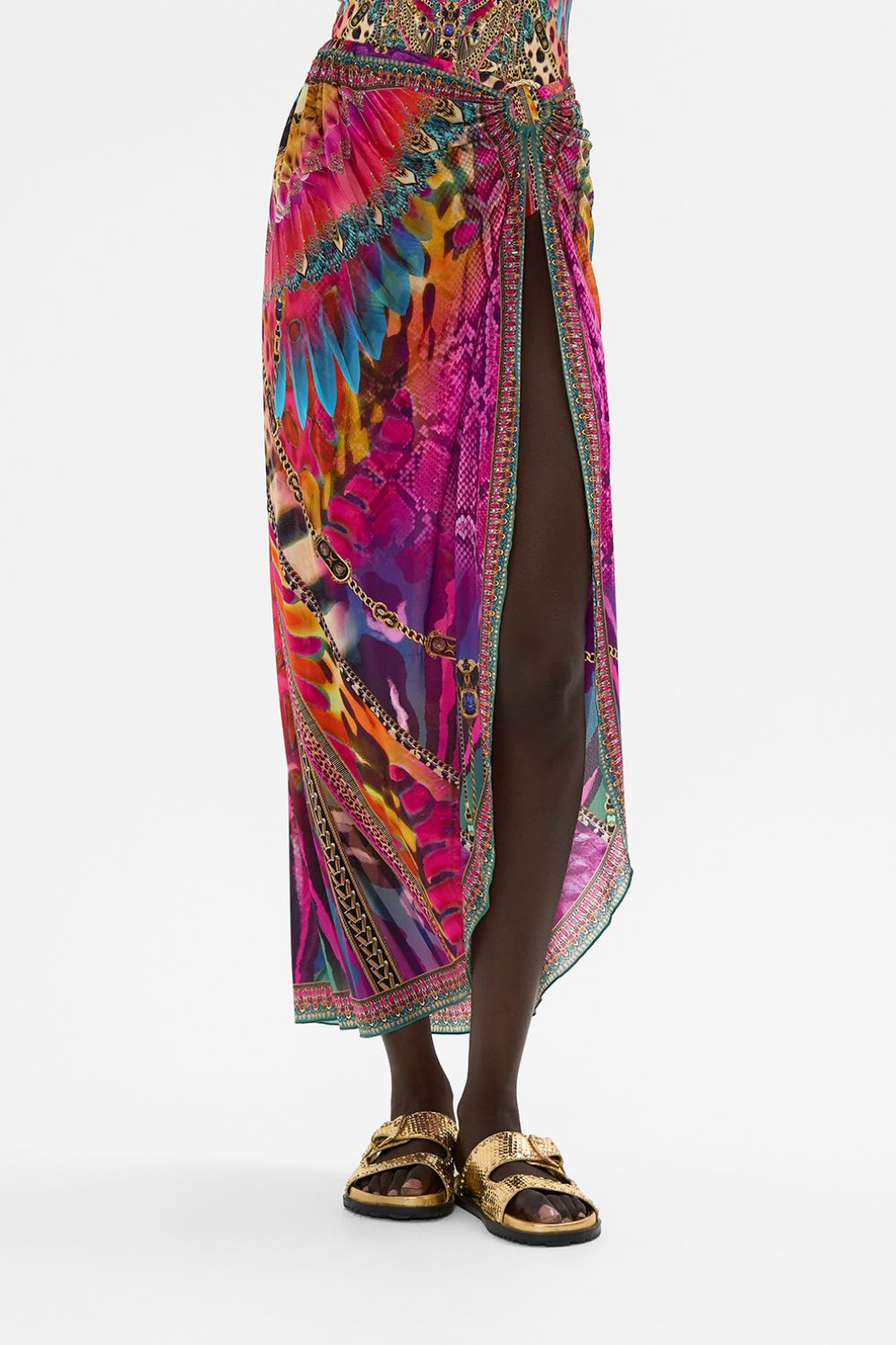 CAMILLA Ring Trim Long Sarong in Sahara Supernatural print.