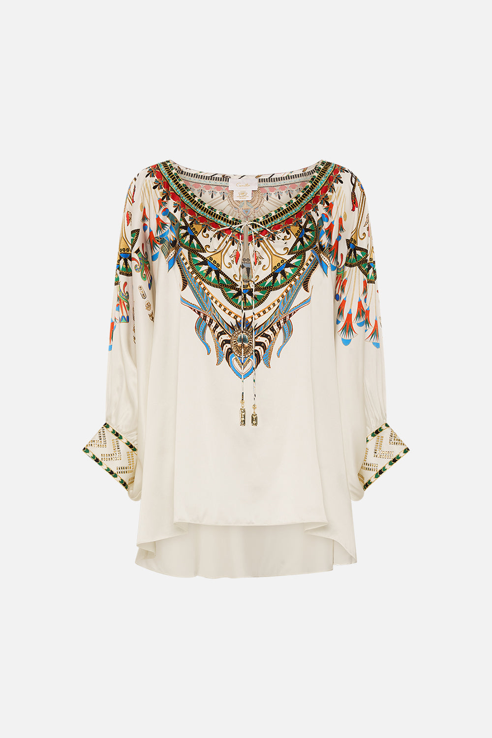 CAMILLA Raglan Sleeve Blouse with Cuff in Valley of the Queens print