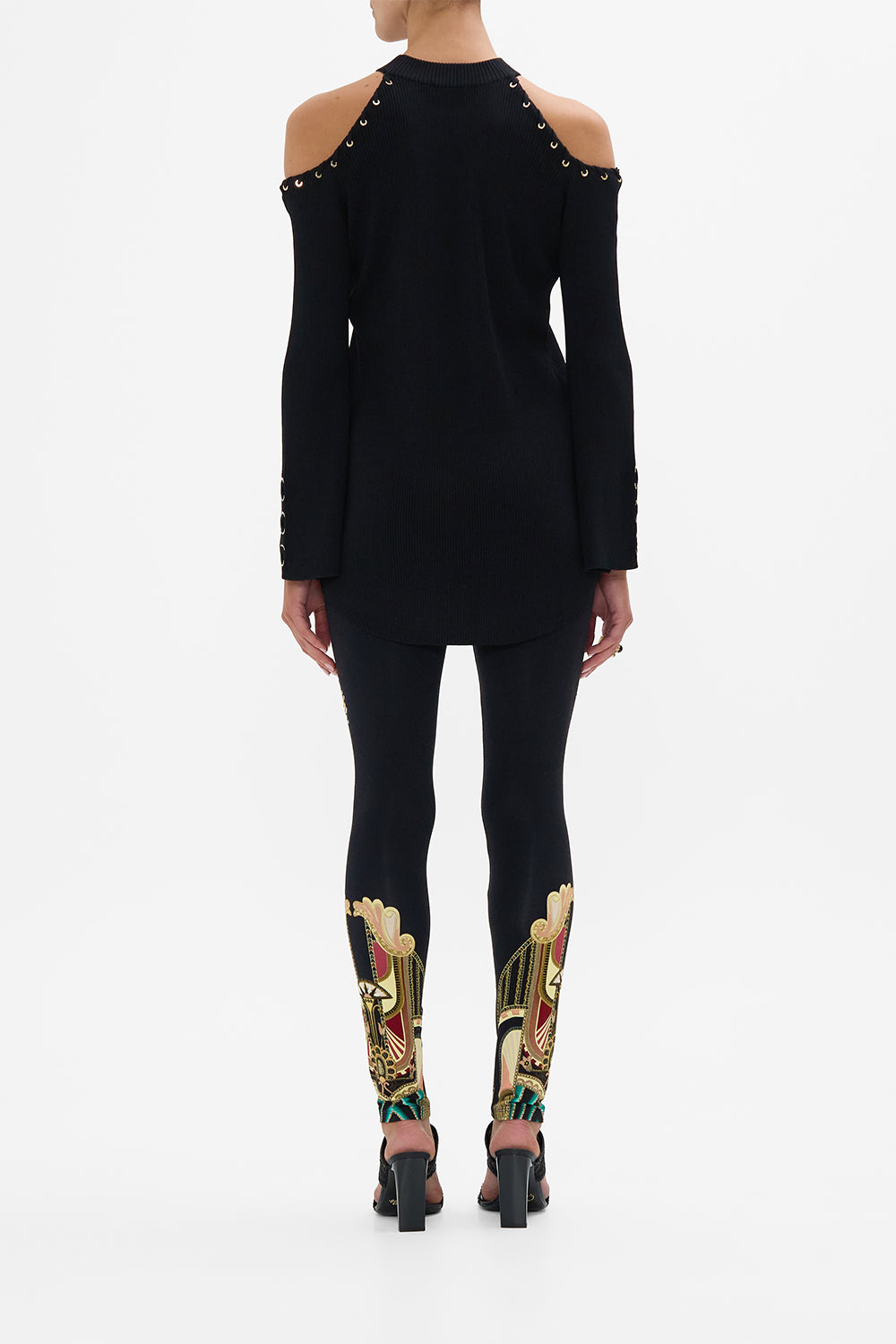 CAMILLA Cold Shoulder Flared Sleeve Knit in They Called Her Nefertari print