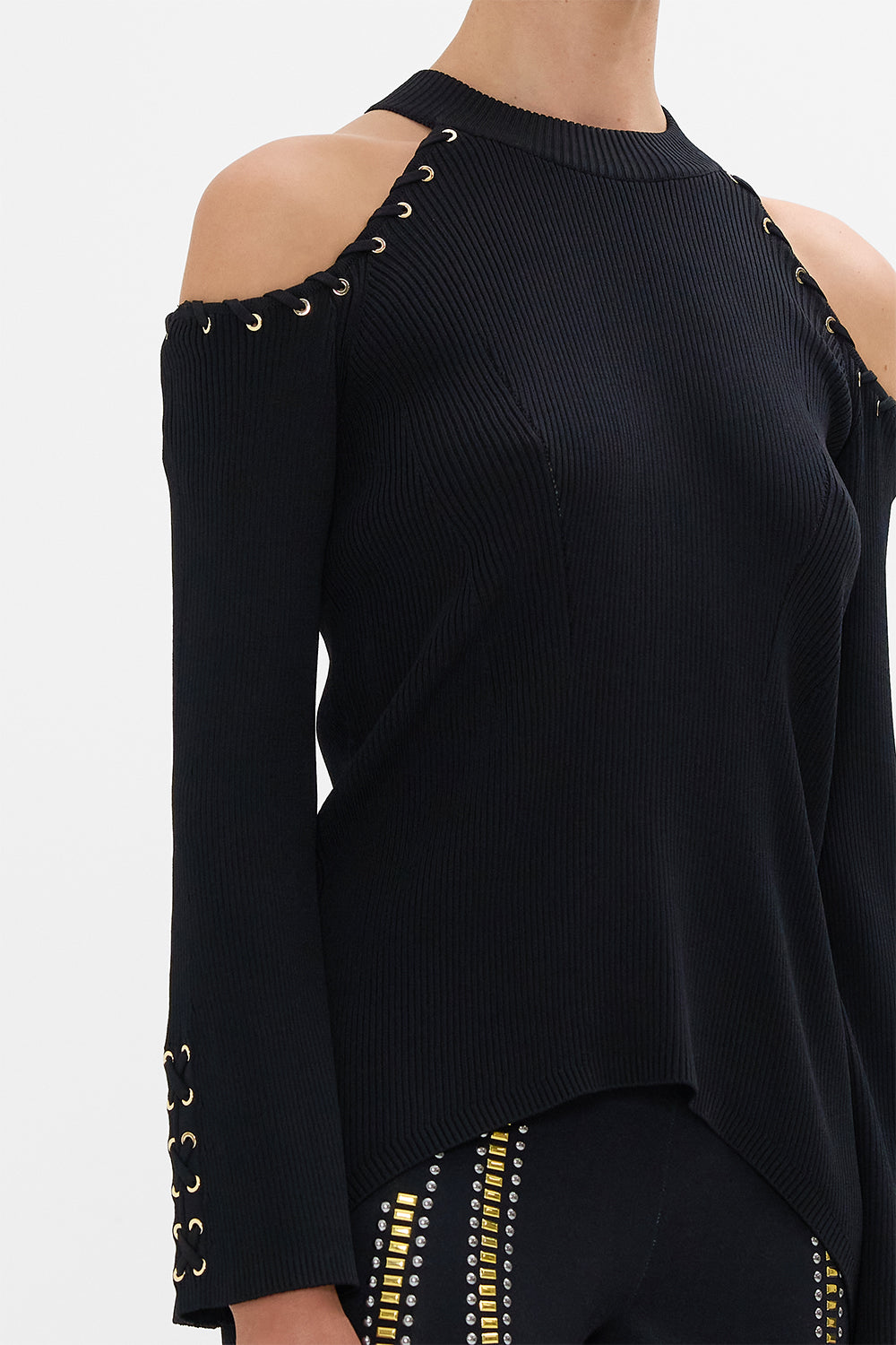 CAMILLA Cold Shoulder Flared Sleeve Knit in They Called Her Nefertari print