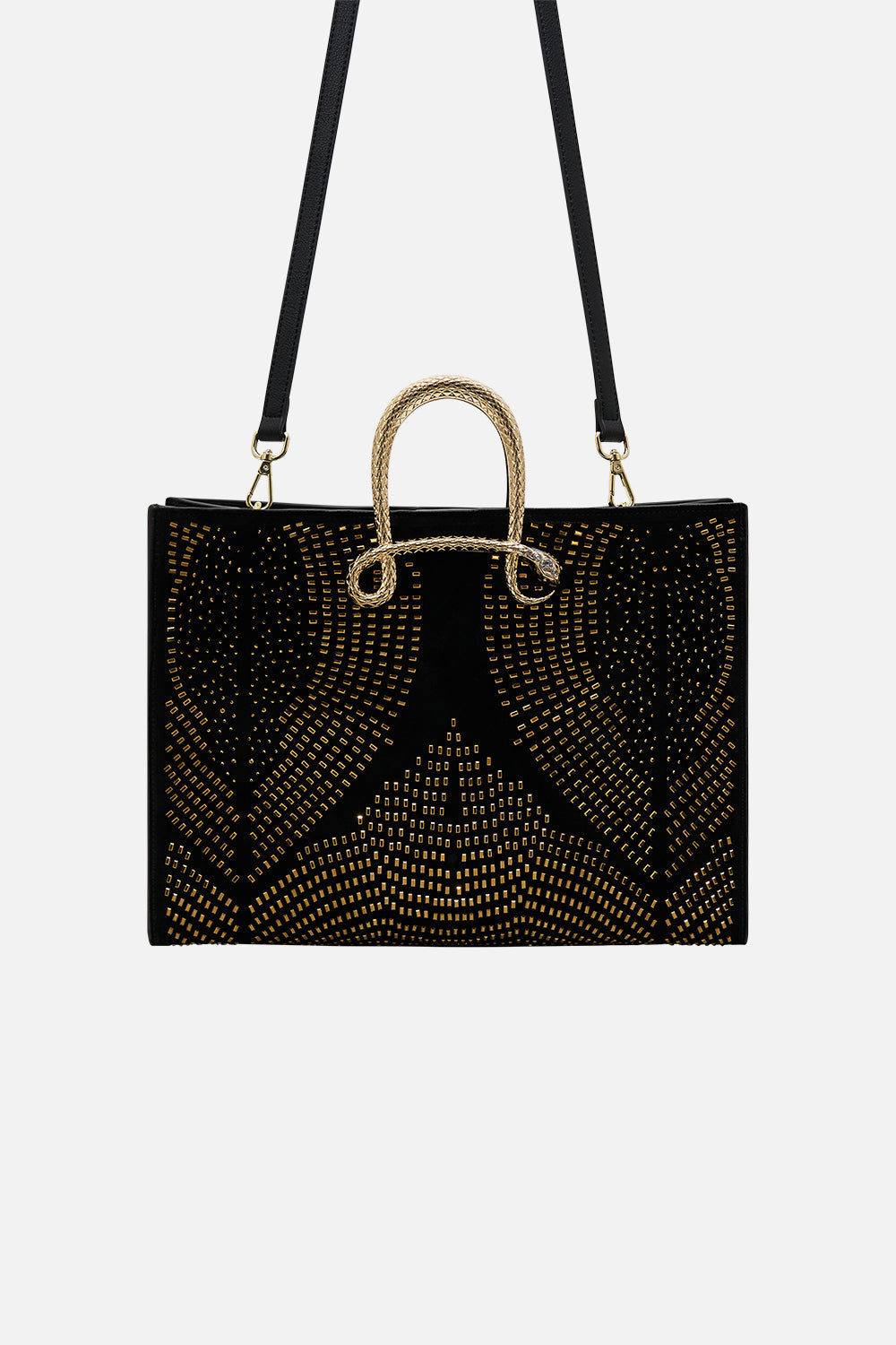 CAMILLA east west tote with snake in Solid Black print