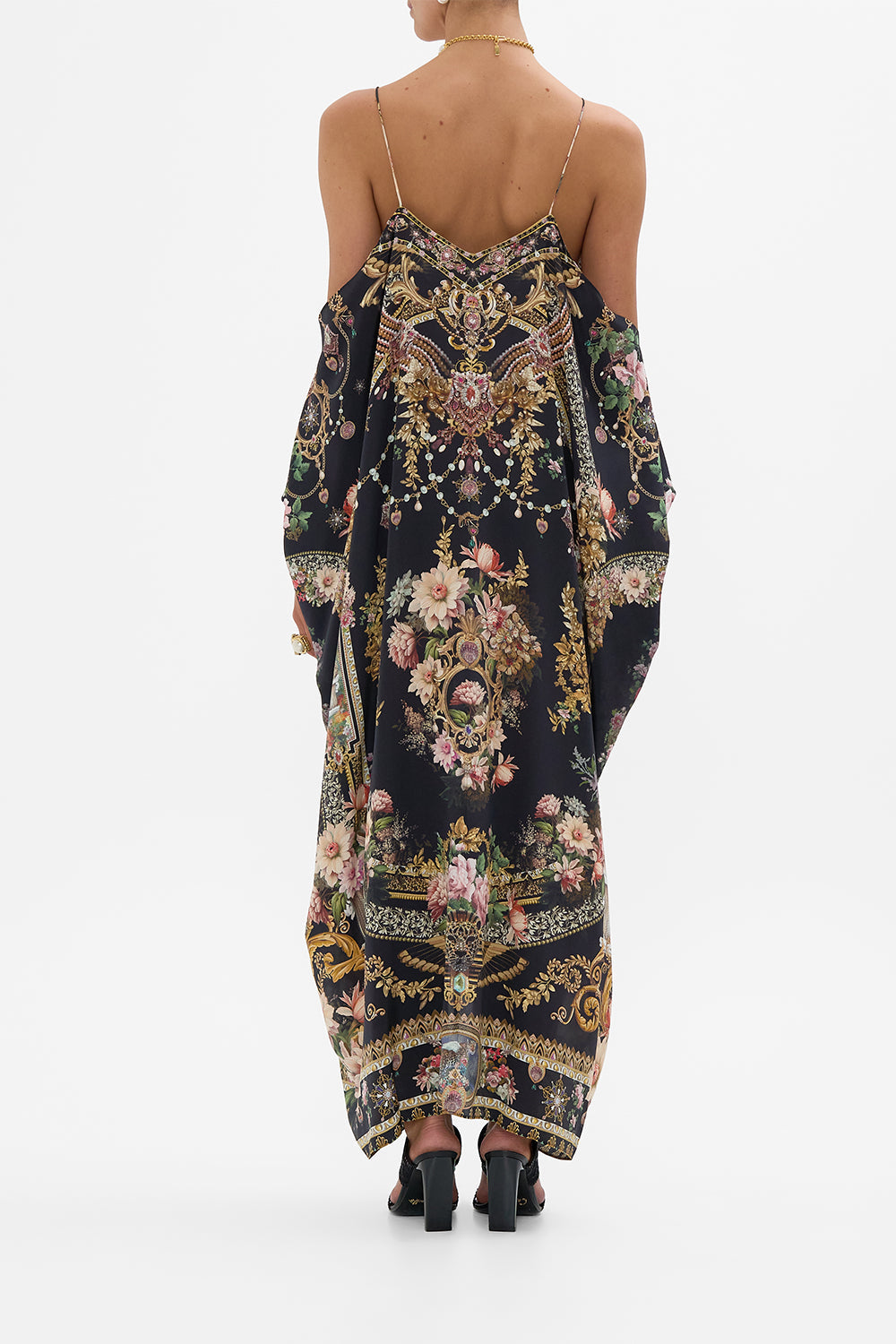 CAMILLA shoestring strap kaftan in Dyansty Daze print.