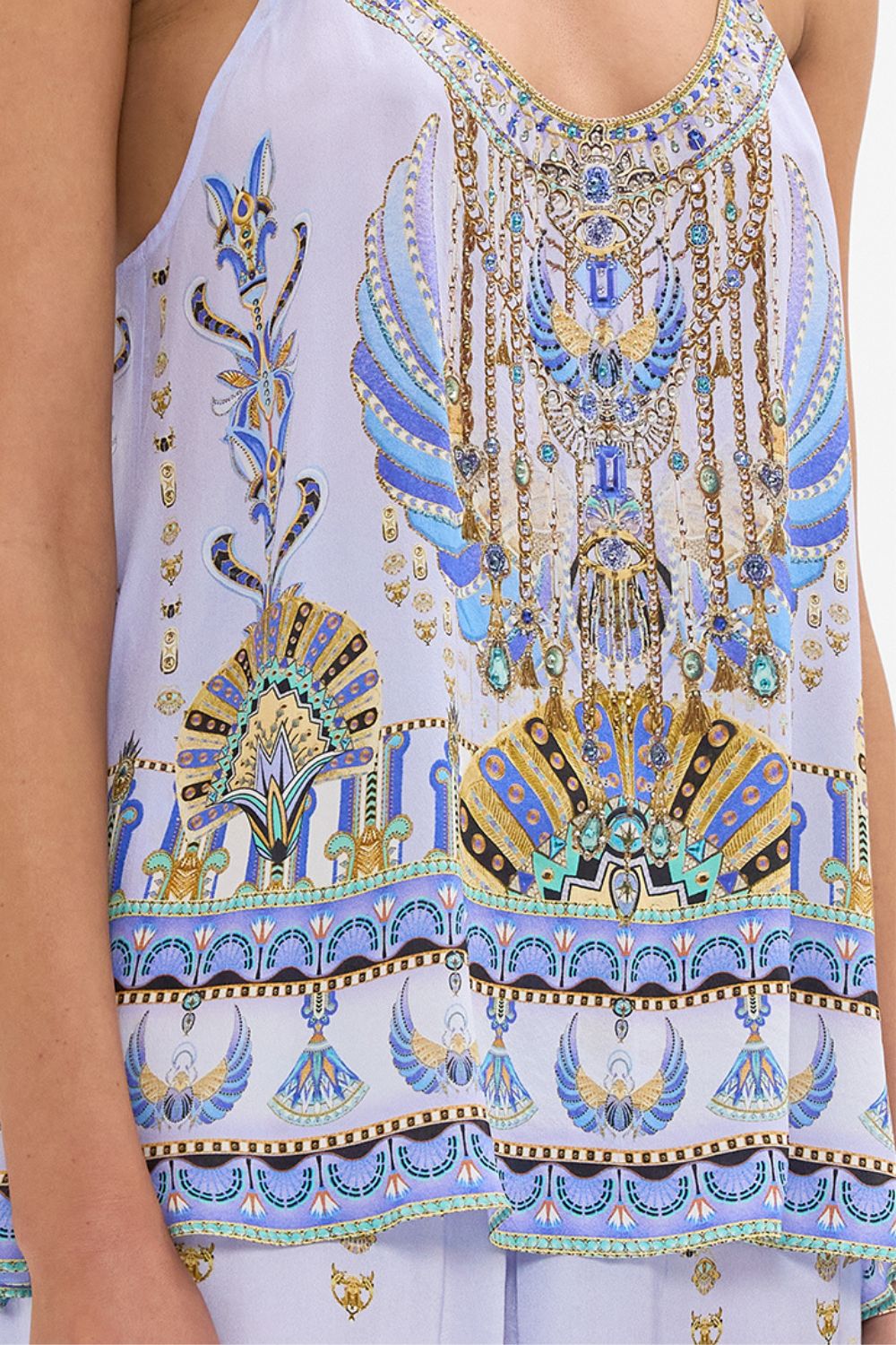 CAMILLA Lilac T-Back Shoestring Top in Under Scarab Skies print