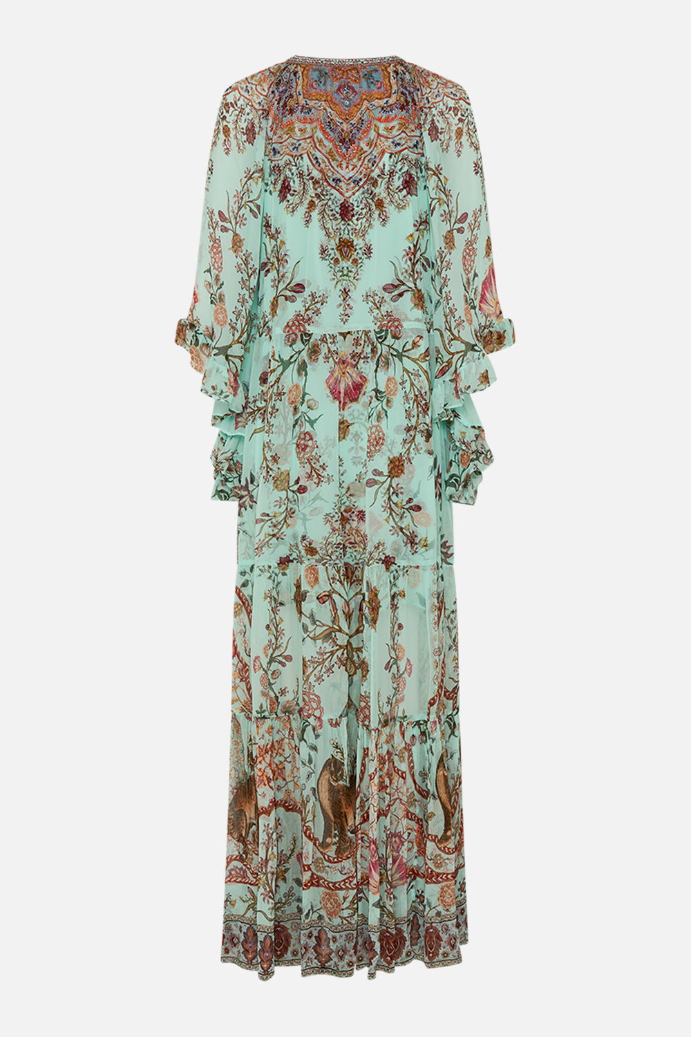 CAMILLA Wide Sleeve Gathered Dress in Weaving Worlds print