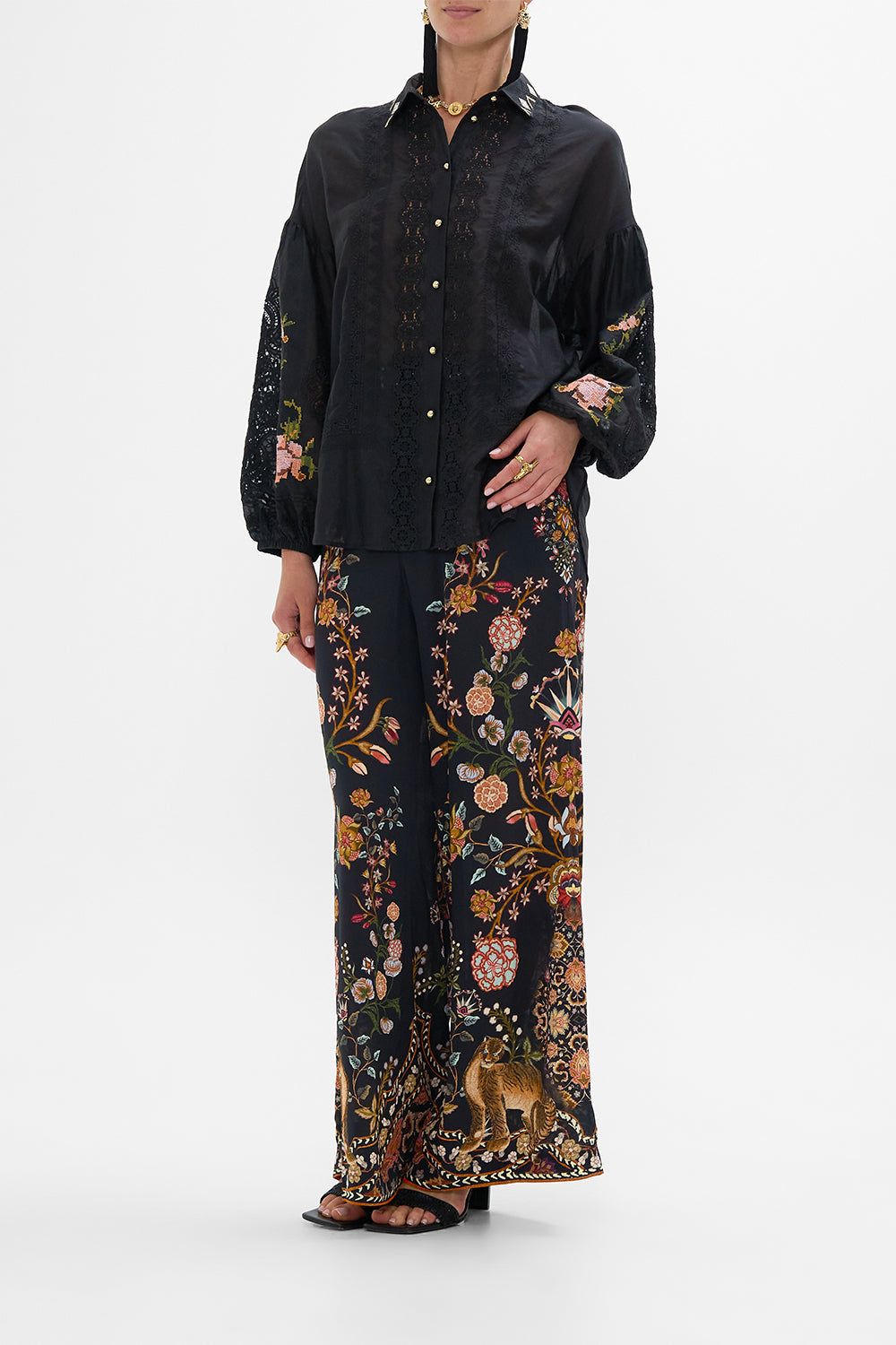 CAMILLA Embroidered Balloon Sleeve Shirt Blouse Loom to Tomb print