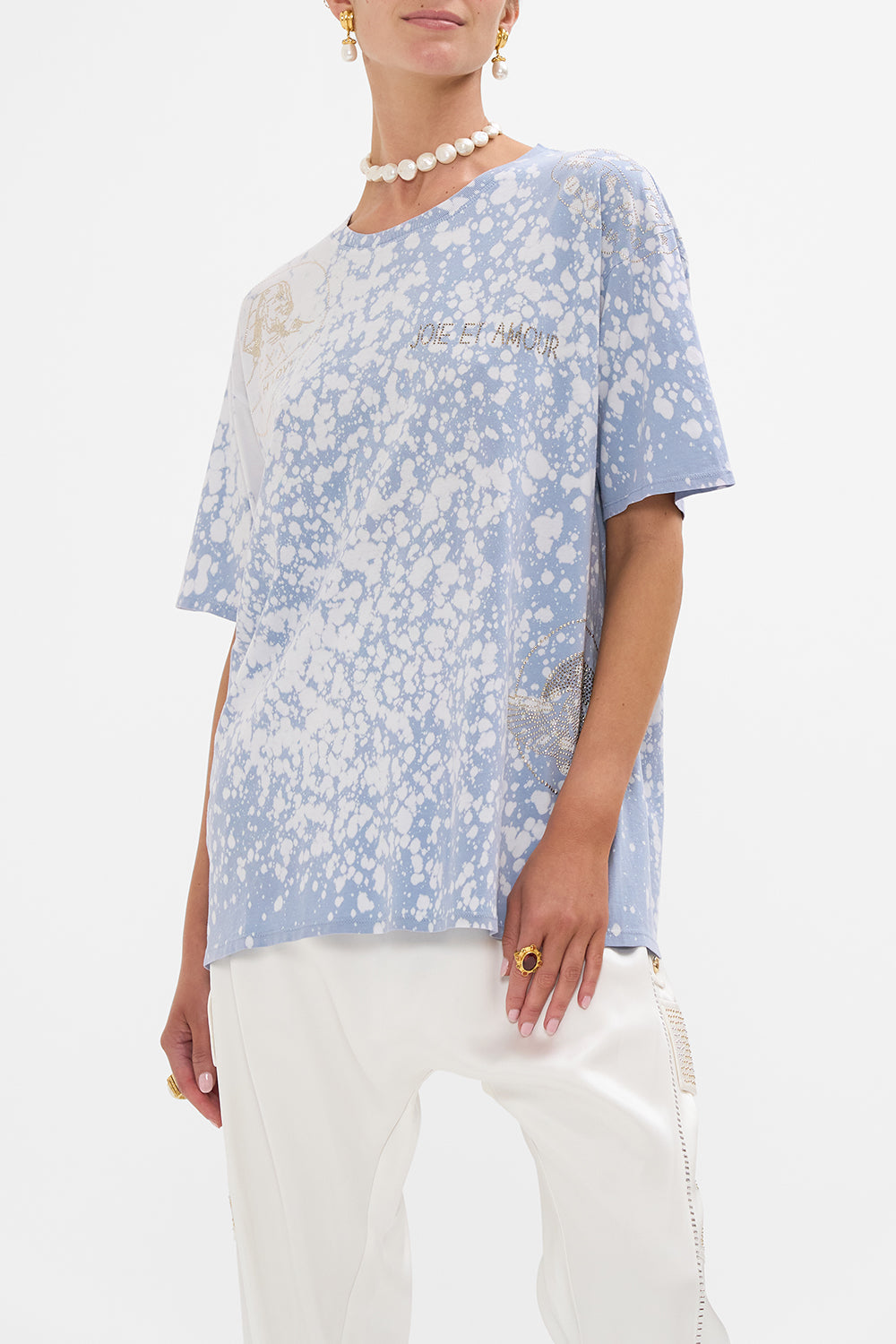 CAMILLA blue oversized band tee in Call Me in Cairo print