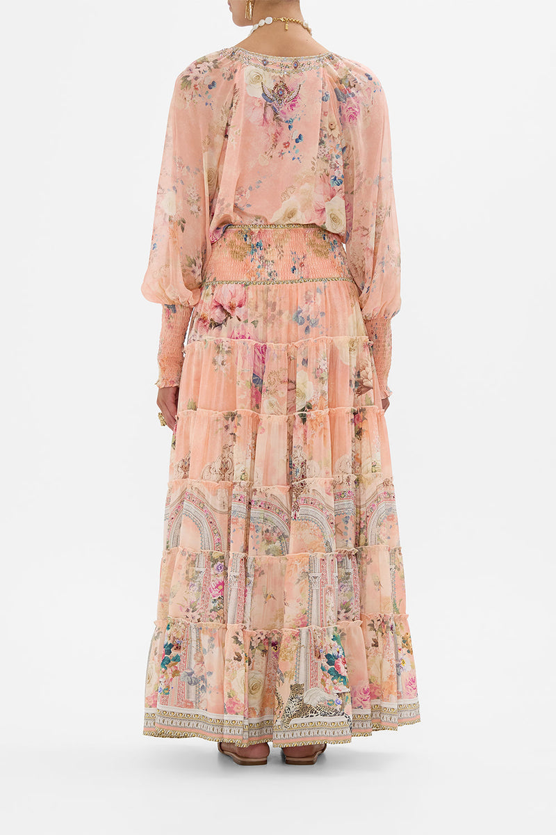 SHIRRED WAIST TIERED CIRCLE SKIRT DECO DARLING