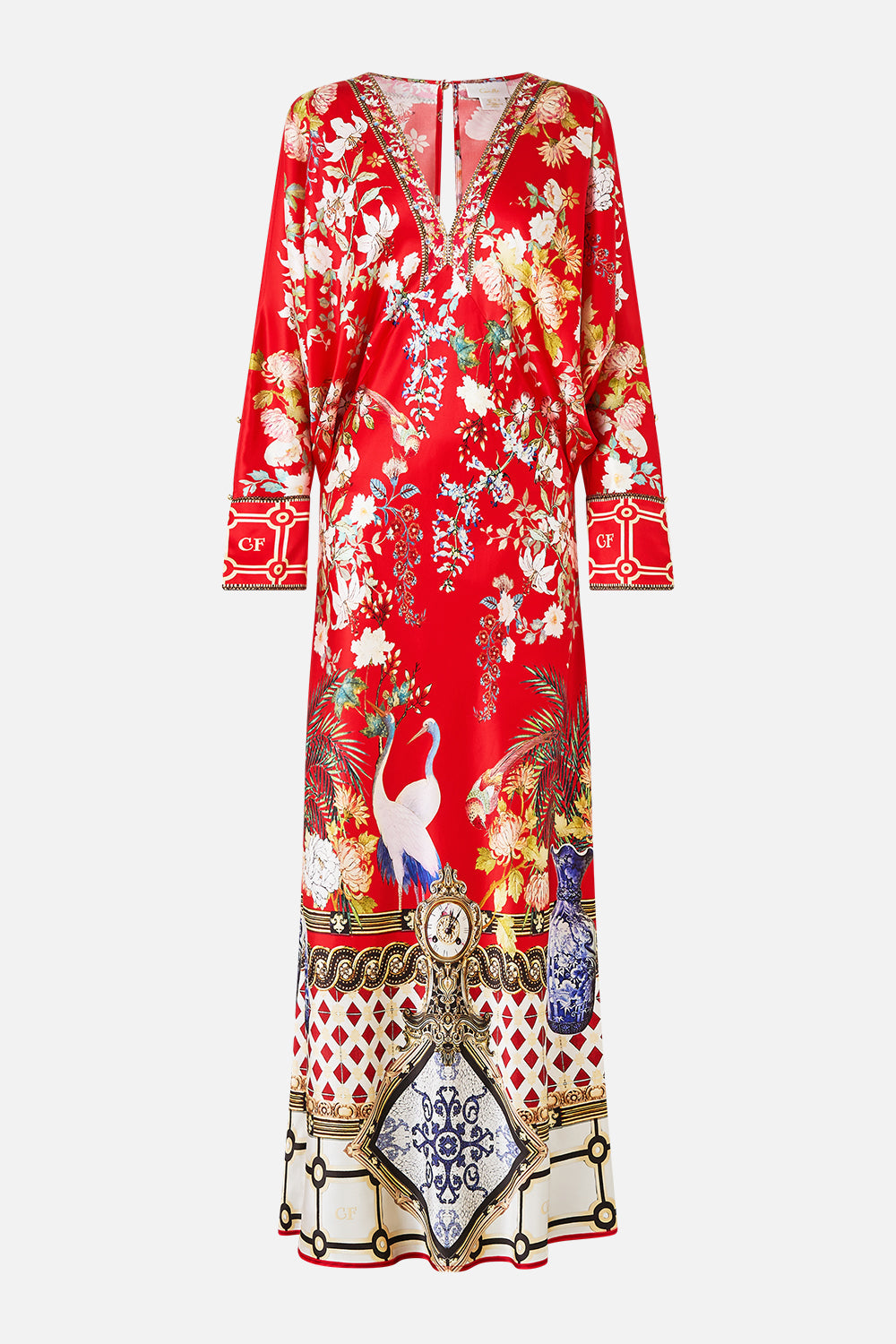 PLUNGE NECK DRAPED SHOULDER DRESS LISBOA LUXE