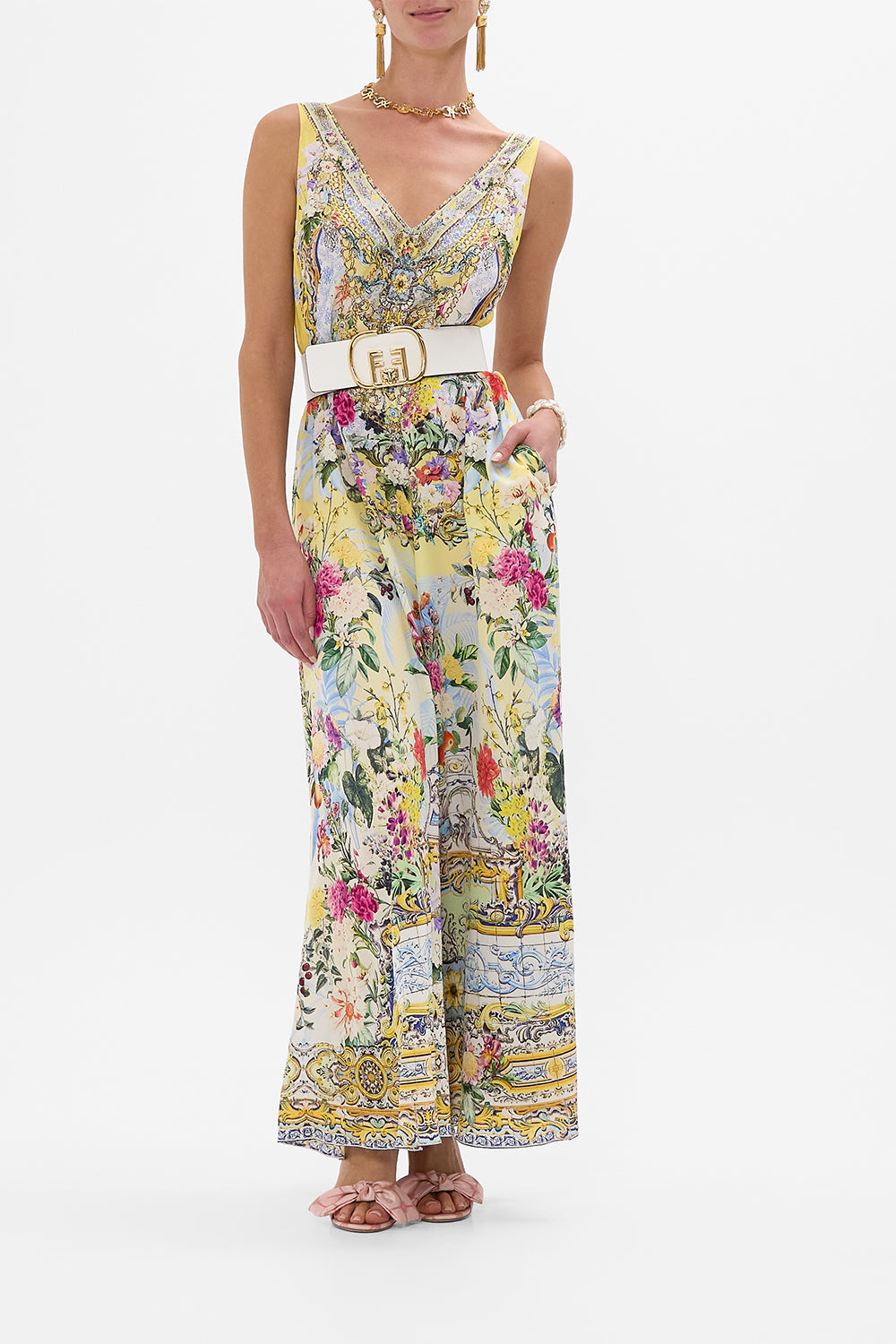 V NECK FLARED JUMPSUIT FLOR FANTÁSTICA