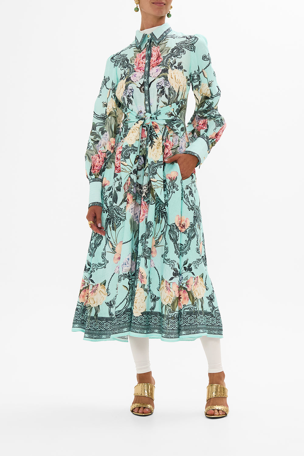 CAMILLA waist tie shirt dress in Petal promiseland print