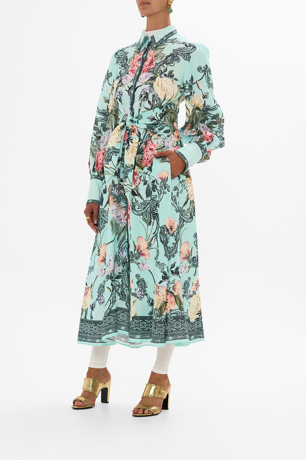 CAMILLA waist tie shirt dress in Petal promiseland print