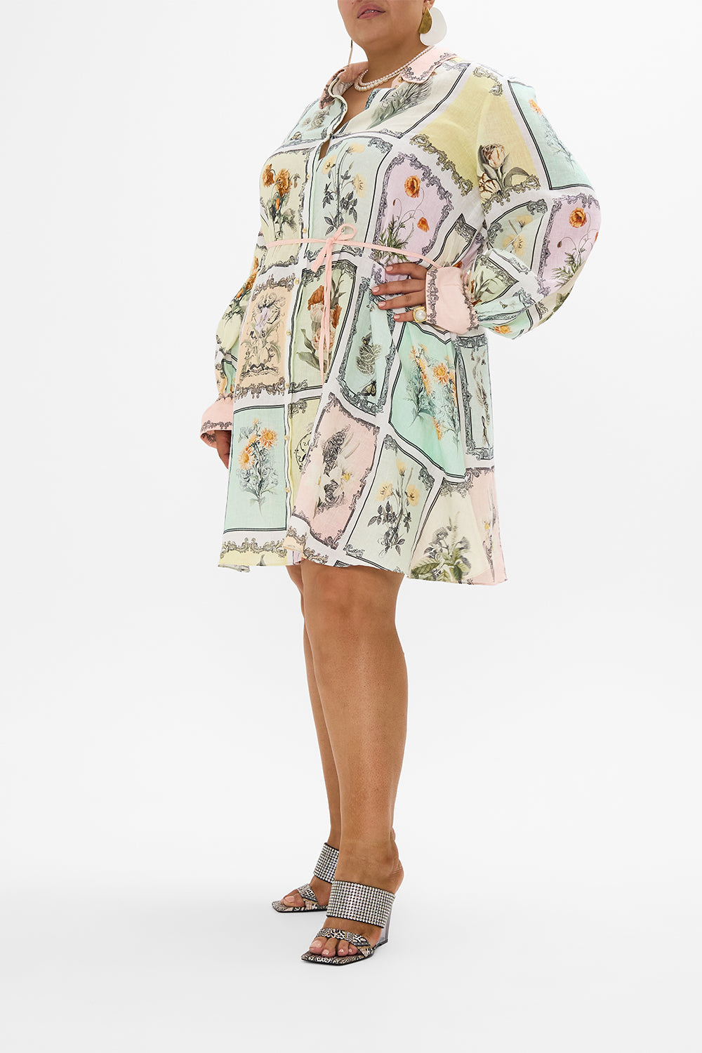 CAMILLA linen shirt dress in Long Live Letterpress print