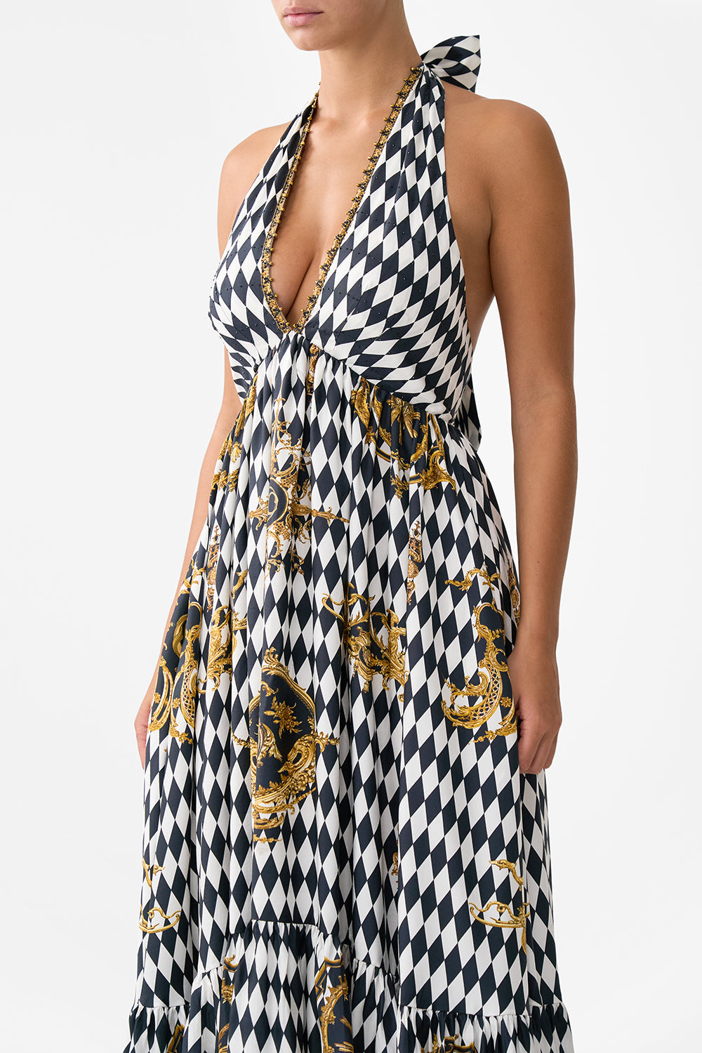 RUFFLE HEM HALTER DRESS MONARCHY MANIA