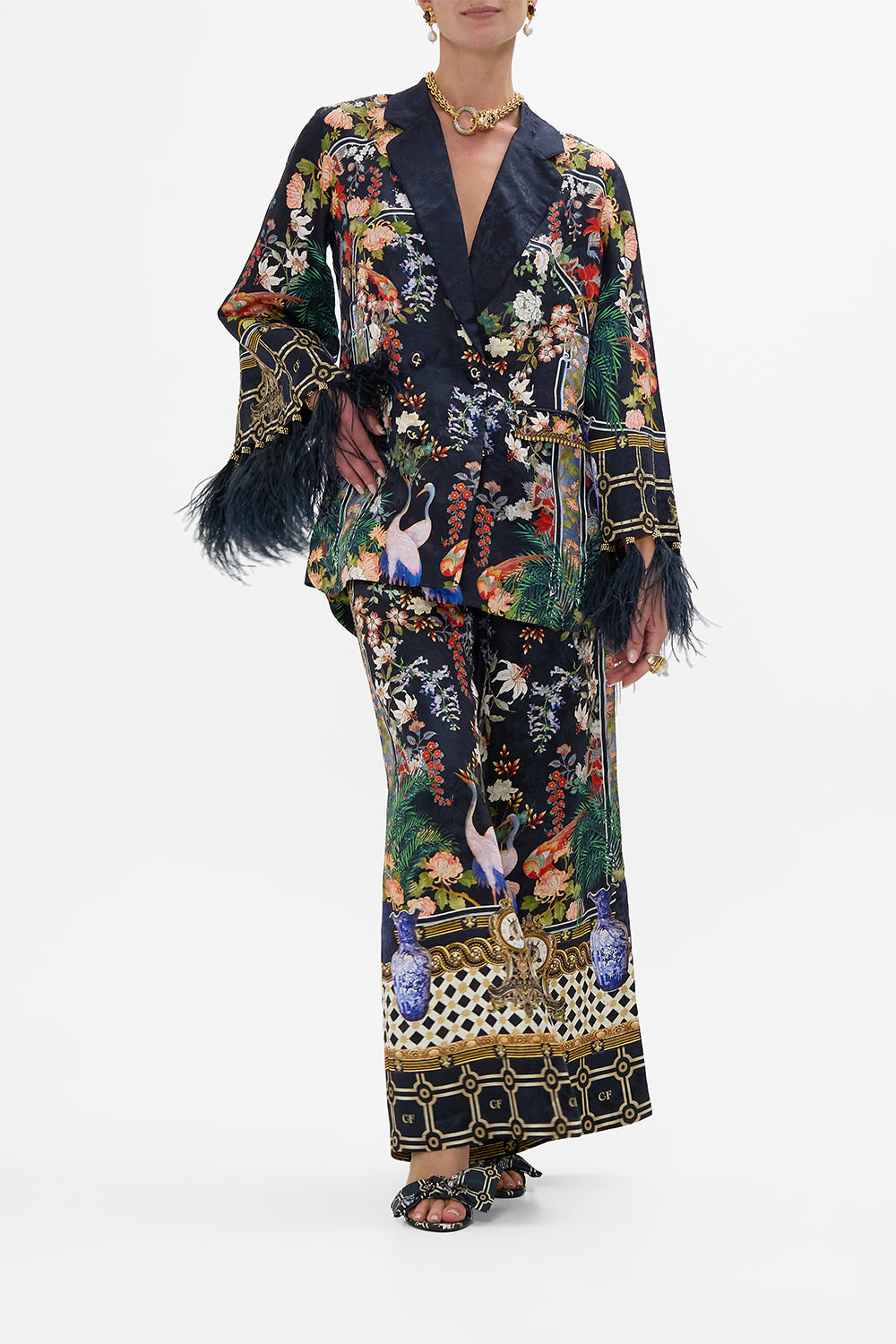 CAMILLA Flared Sleeve Double Breasted Jacket in Palacio Poetry print