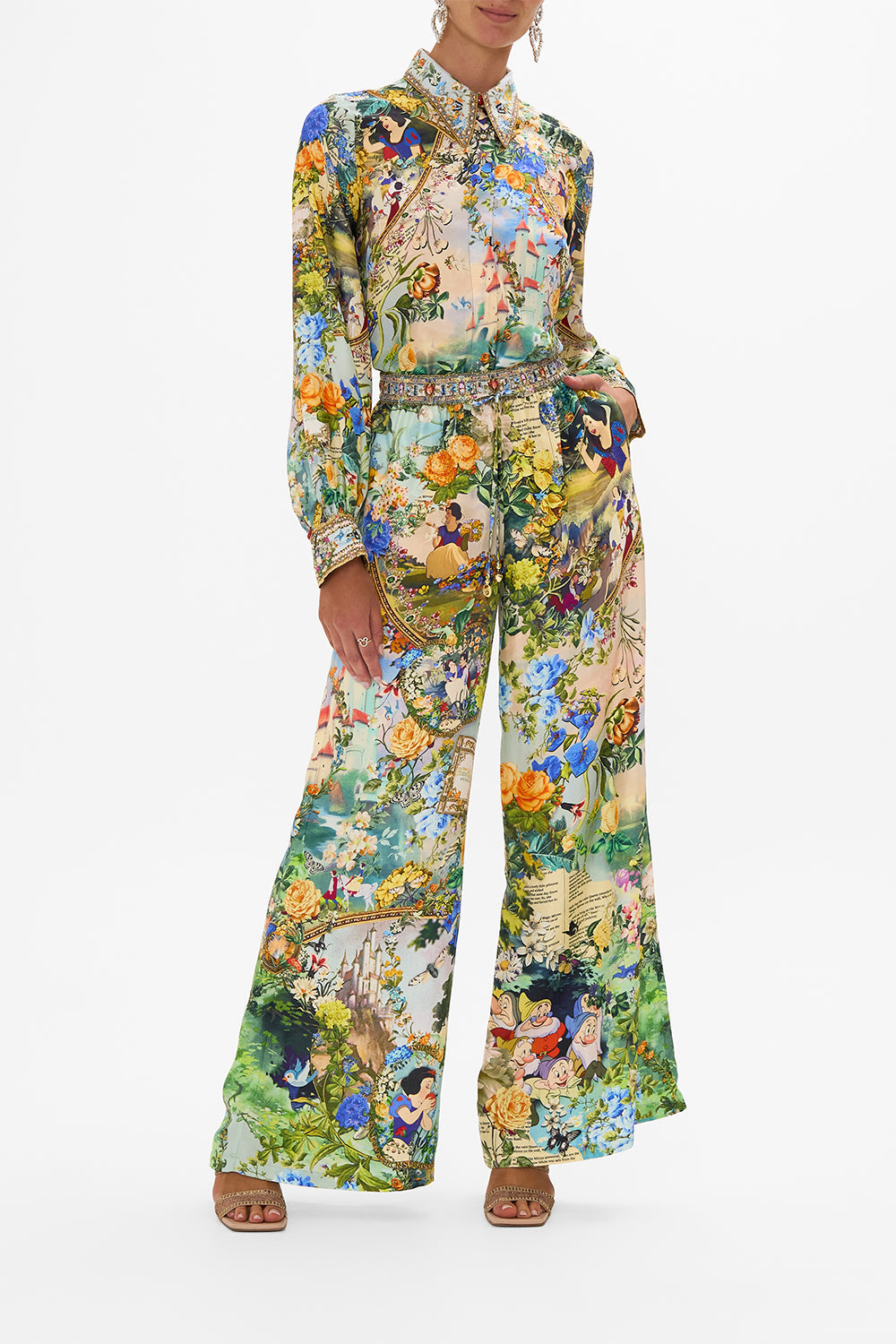 Disney CAMILLA silk pants in The Kindest One Of All print