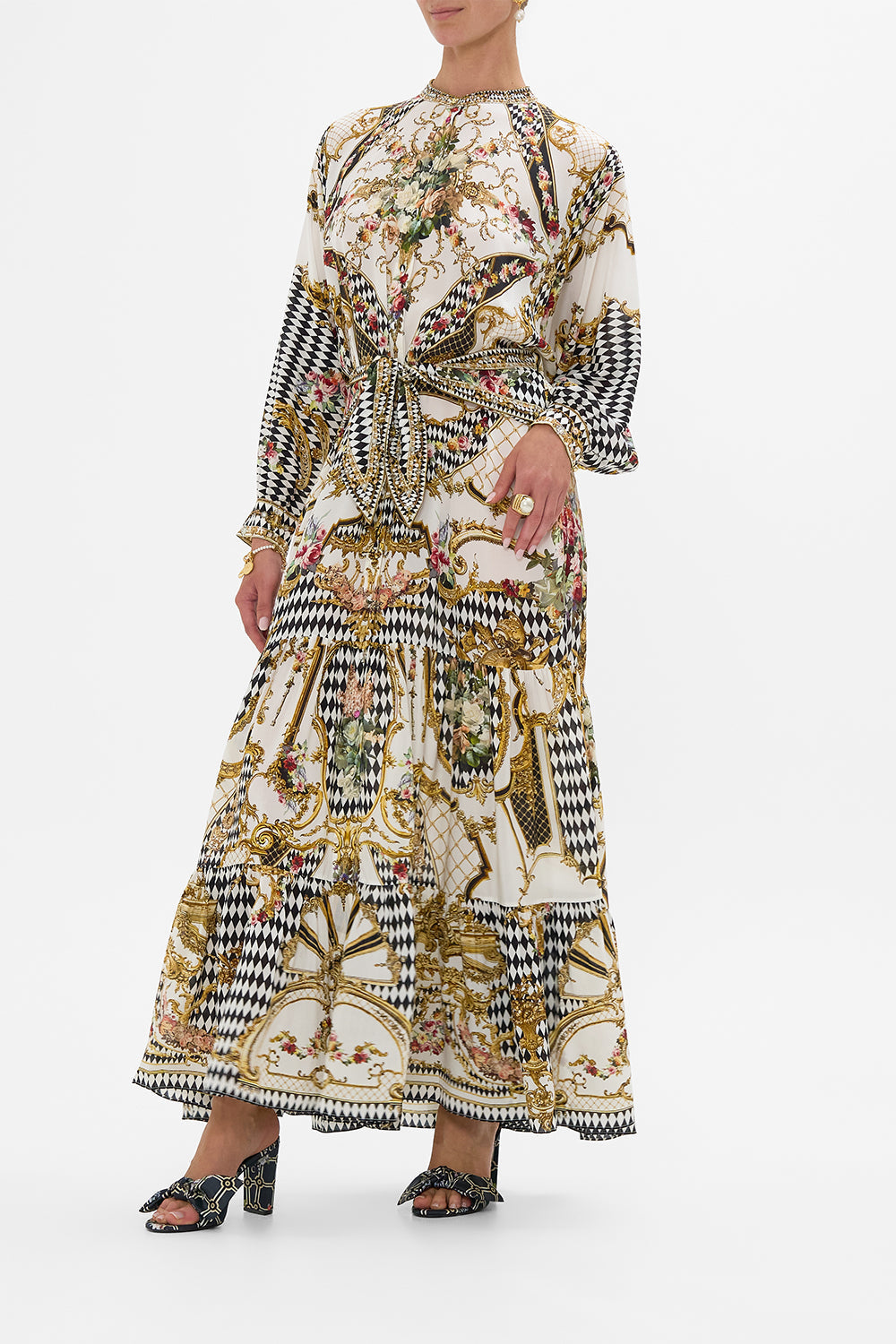 TIERED SHIRTDRESS WITH WIDE WAIST TIE ROCOCO GLOW