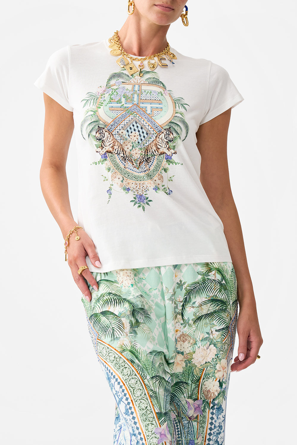 SLIM FIT ROUND NECK T-SHIRT - WHITE JARDIM PARTY