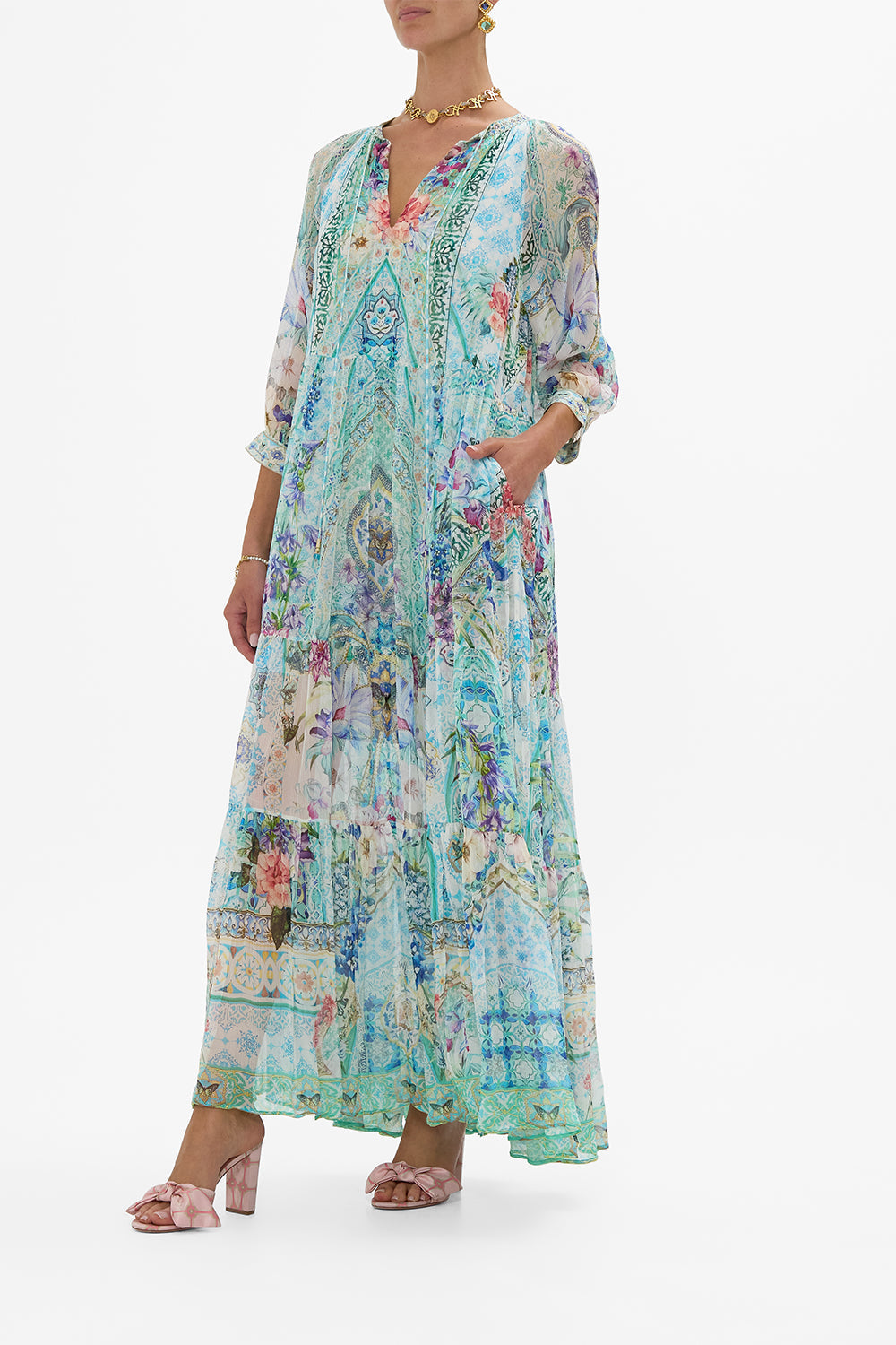 LONG GATHERED PANEL DRESS SUNRISE IN SINTRA