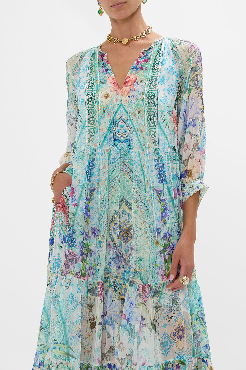 LONG GATHERED PANEL DRESS SUNRISE IN SINTRA