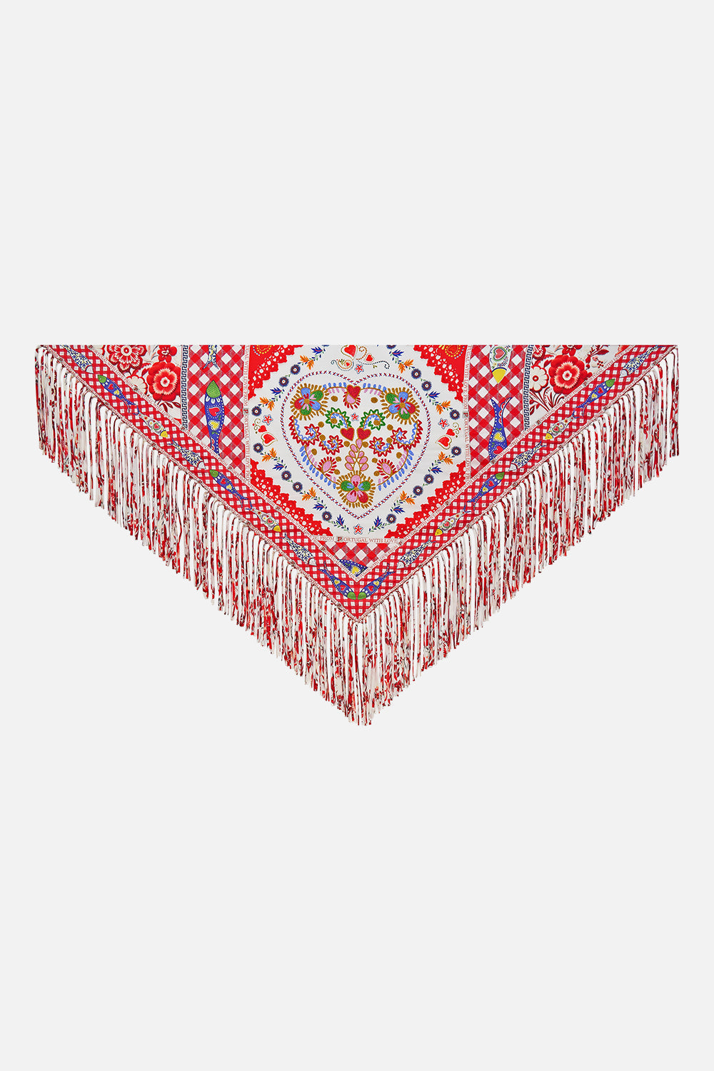 TRIANGLE SCARF WITH TASSELS FAITH, LUCK & JUSTICE