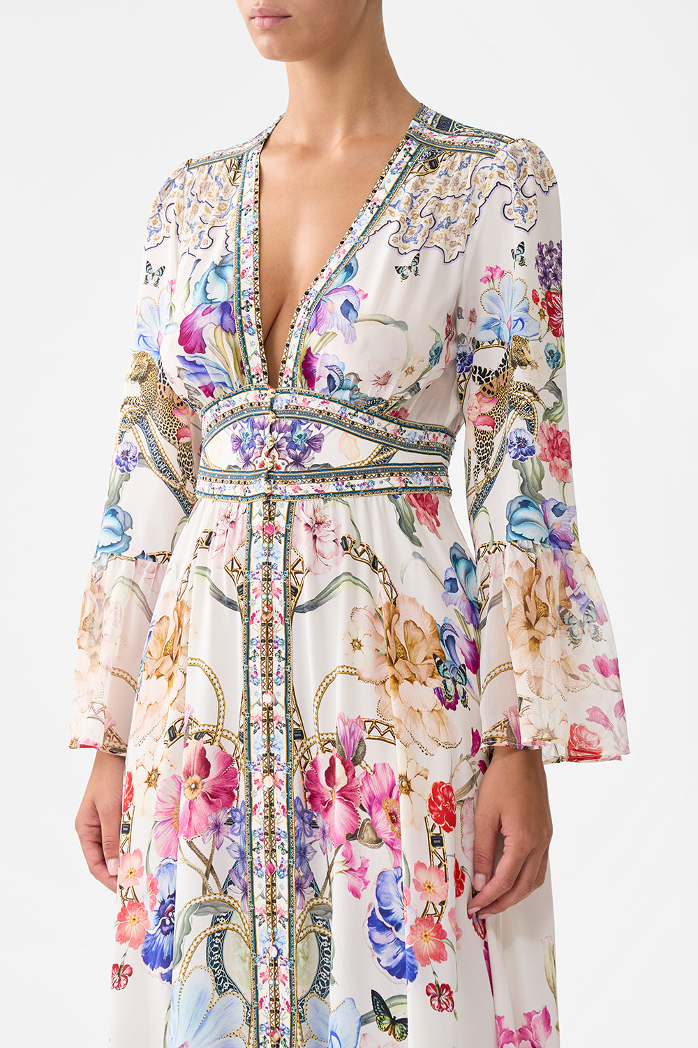 SHAPED WAISTBAND DRESS WITH RUFFLE SLEEVE MONSERRATE MAGIC