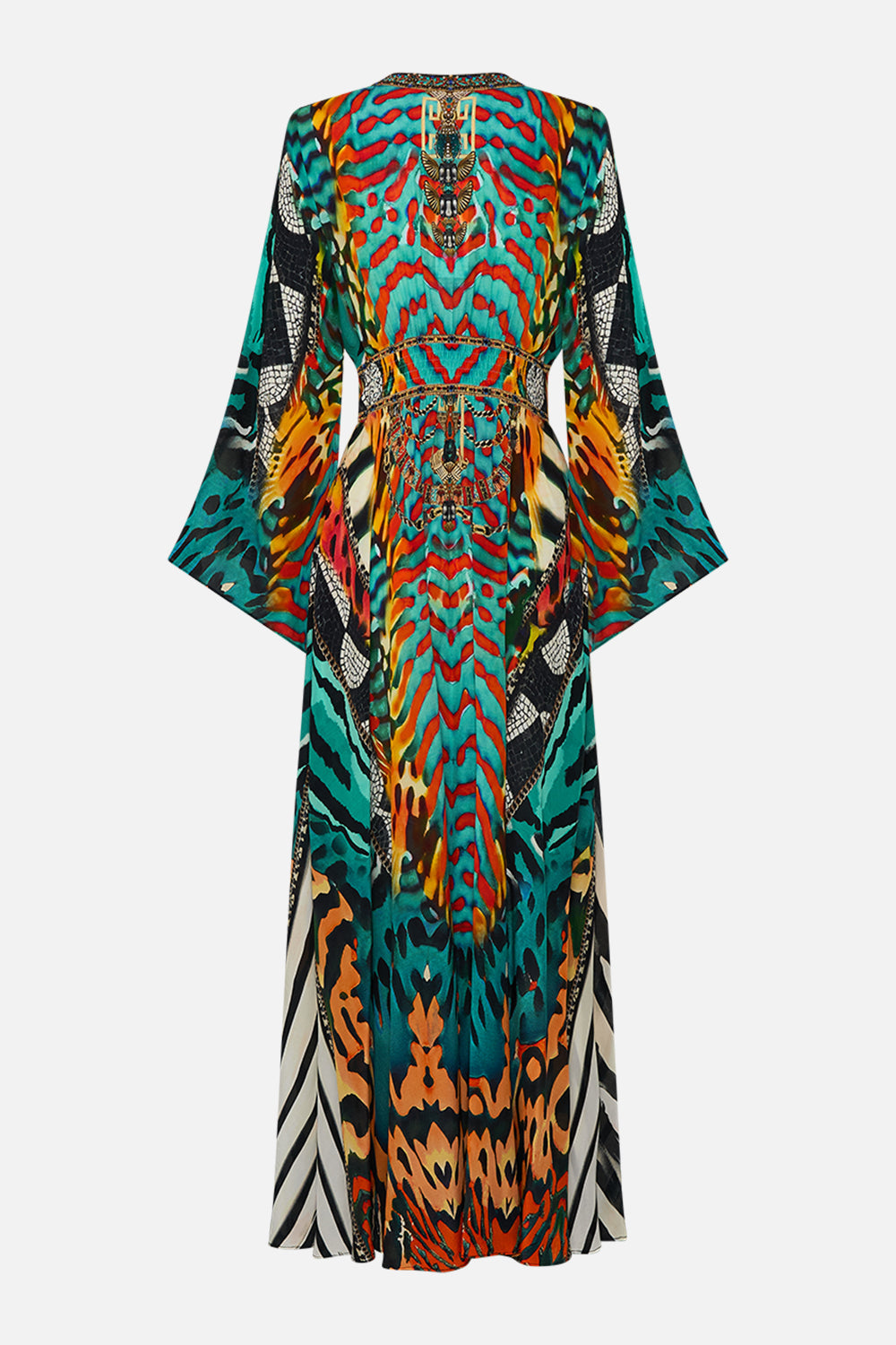 CAMILLA Kimono Sleeve Dress with Shirring Detail in Desert Visions print.