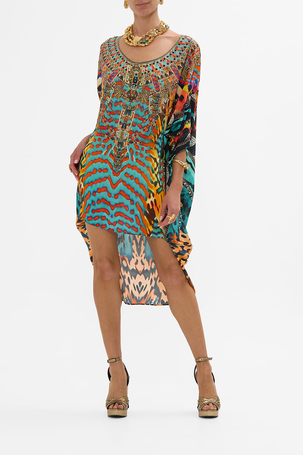 CAMILLA Scoop Back Hem Dress in Desert Visions print.