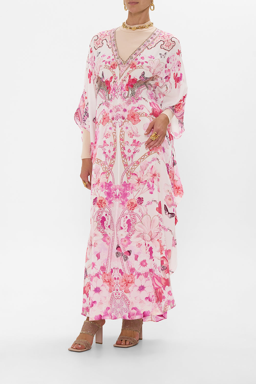 GATHERED WAIST KAFTAN BOTANICAL NOVELLA