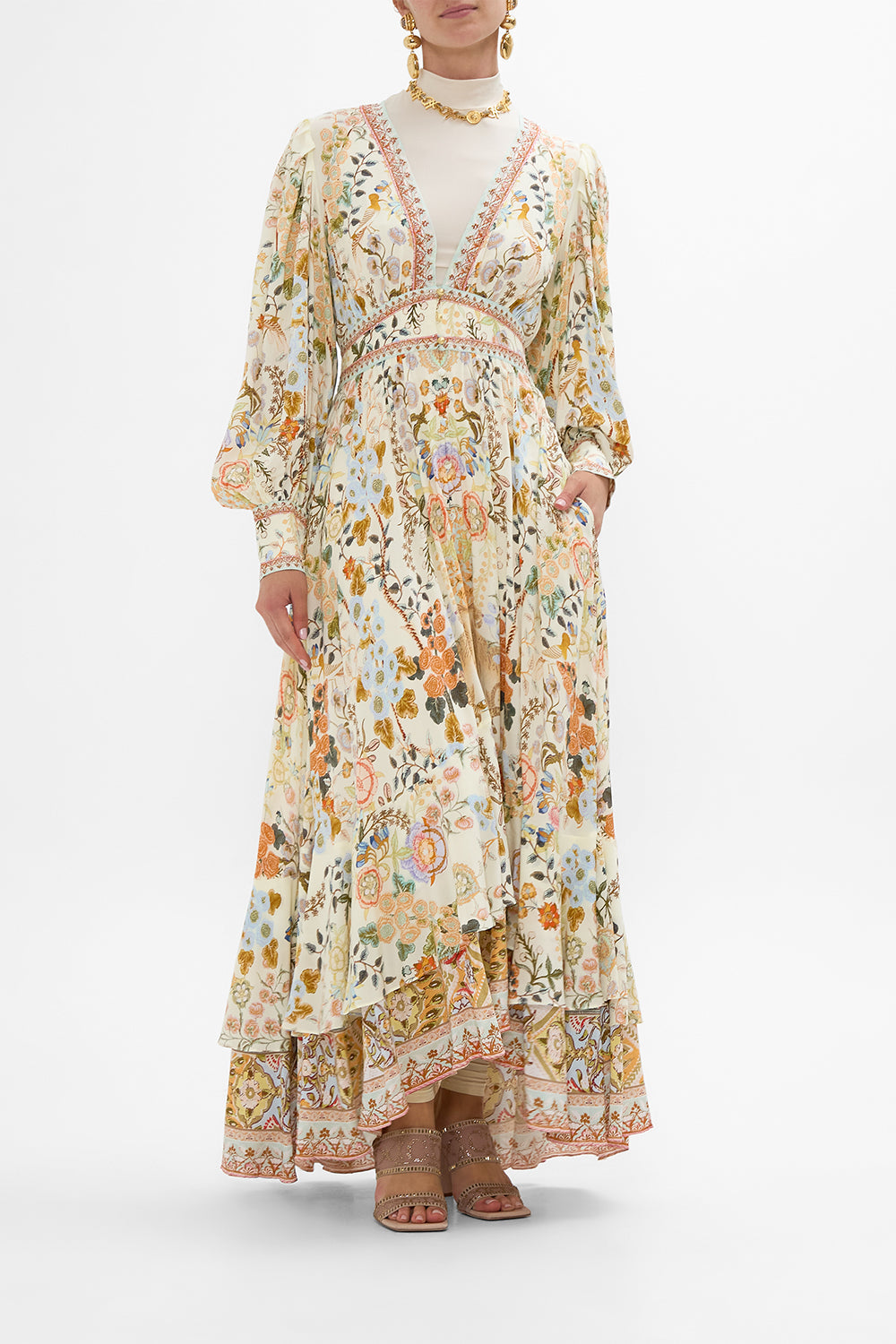 CAMILLA Long Button Front Dress in Honour of Heirlooms print
