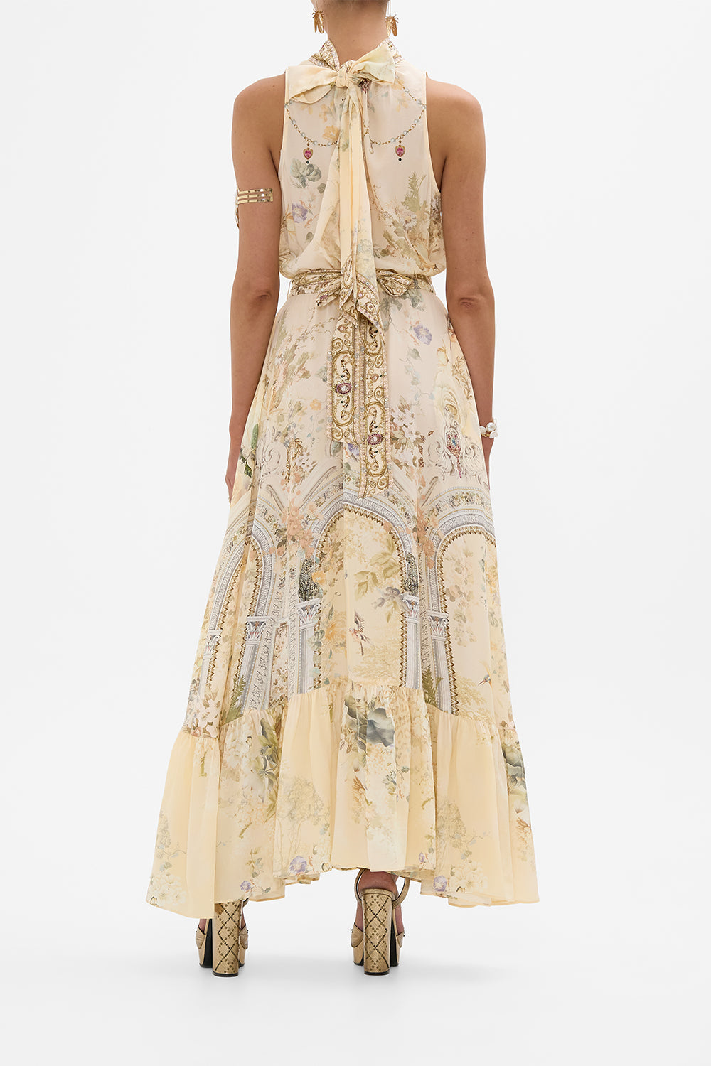 CAMILLA floral necktie dress with elasticated waist in Adorned in Antiquity print.
