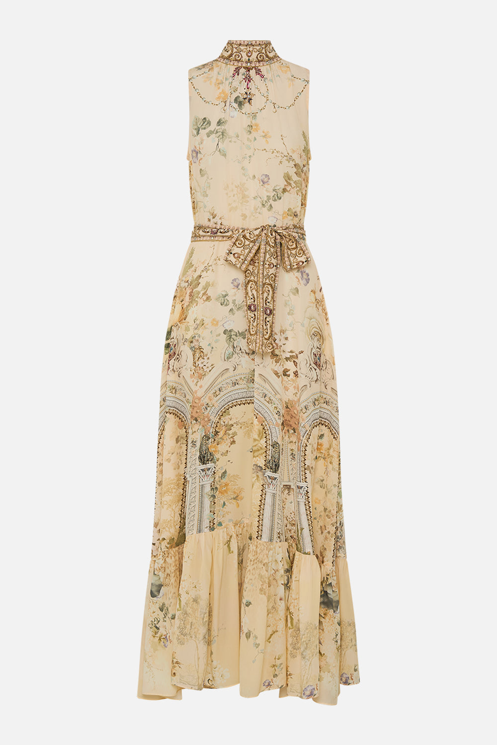 CAMILLA floral necktie dress with elasticated waist in Adorned in Antiquity print.