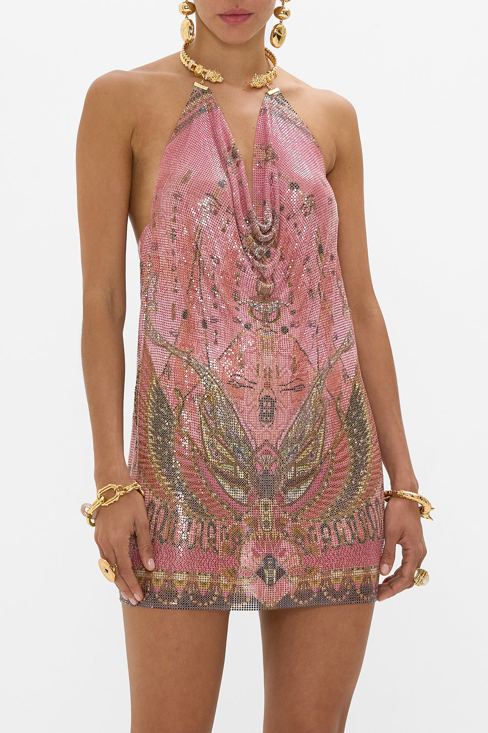 GLOMESH SHORT DRESS WITH NECKPIECE KINGDOM OF HEIROGLYPHS