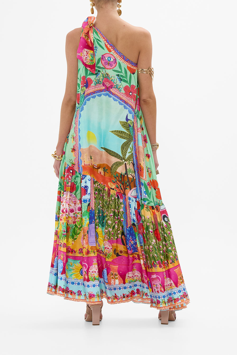 CAMILLA Tie One Shoulder Dress in Queens of Creation print.