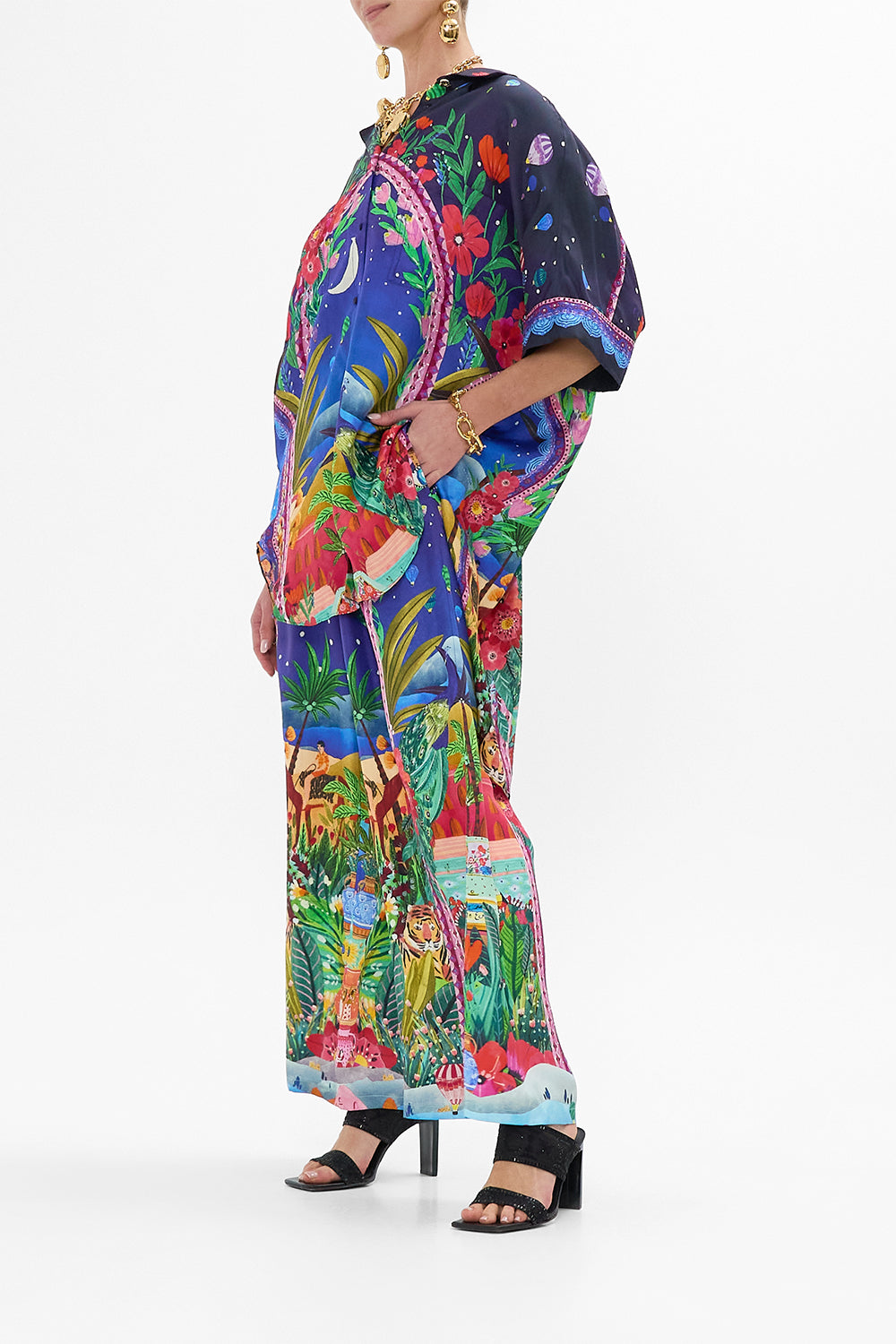 CAMILLA Oversized Pocket Tunic in Mdinight Muses print.