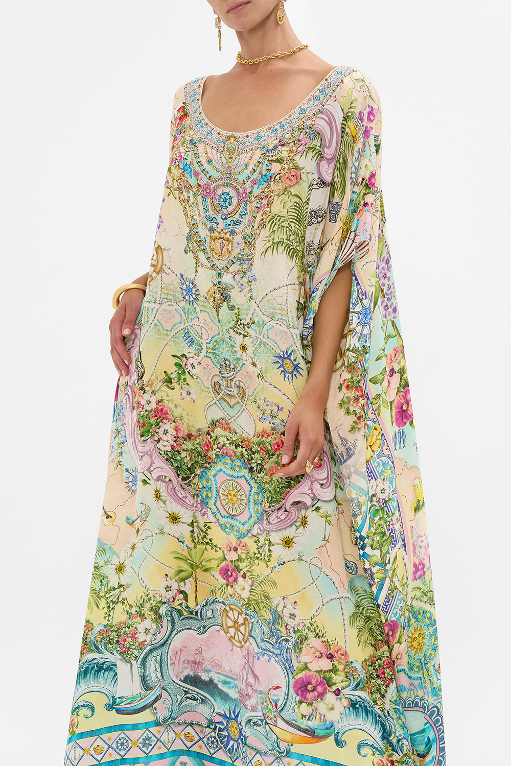 The CAMILLA Round Neck Kaftan in our Just Coasting print.