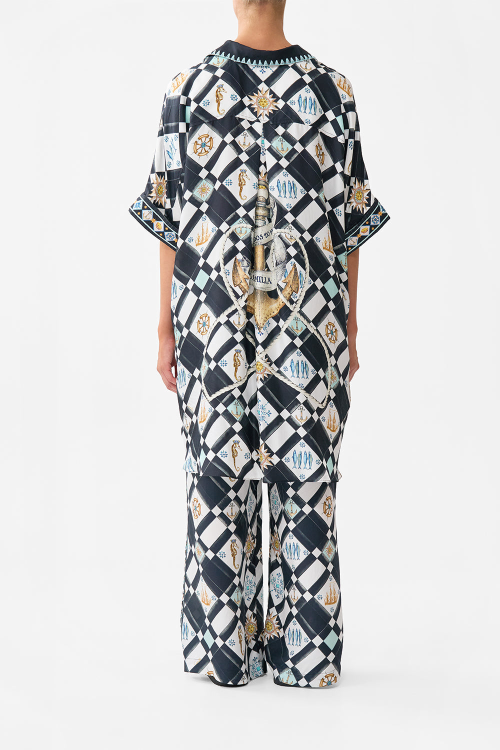 The CAMILLA Oversized Pocket Tunic in our Folk Afloat print.