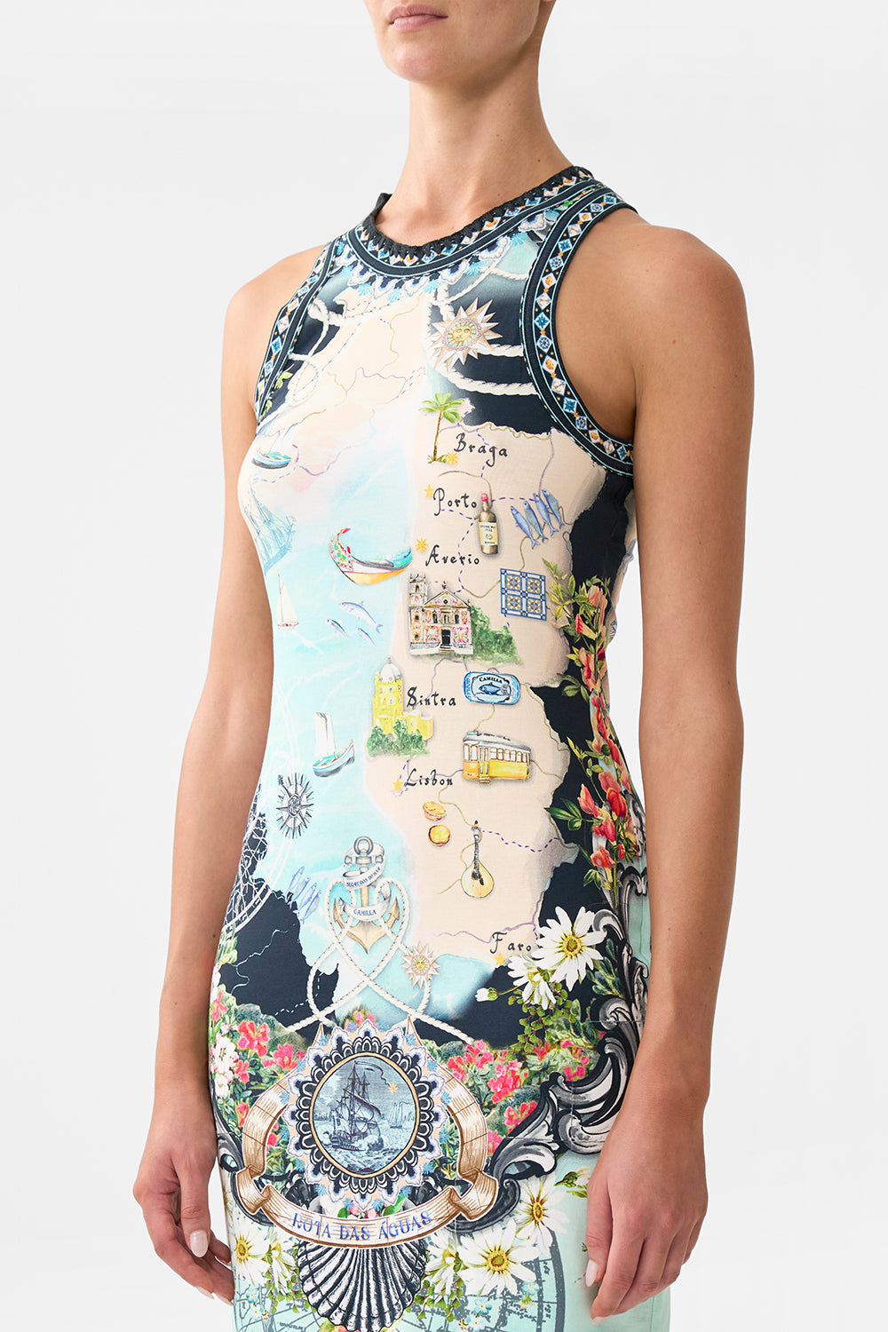 The CAMILLA Jersey Tank Dress in our Folk Afloat print.