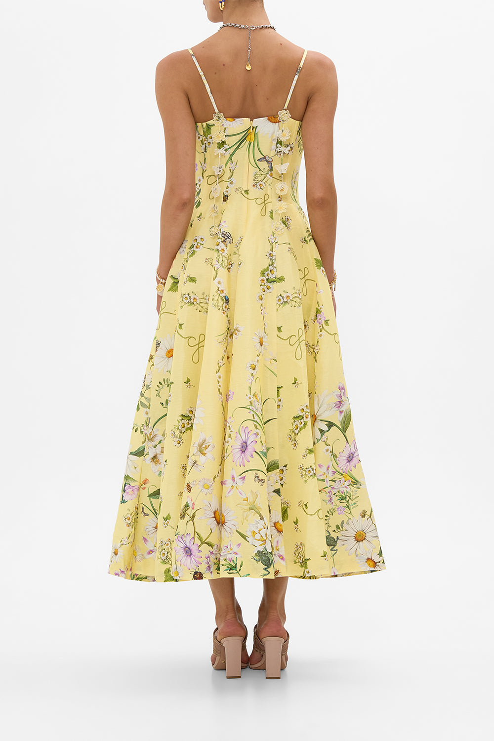 The CAMILLA Corset Dress With Long Flared Skirt in our Daisy Chains print.