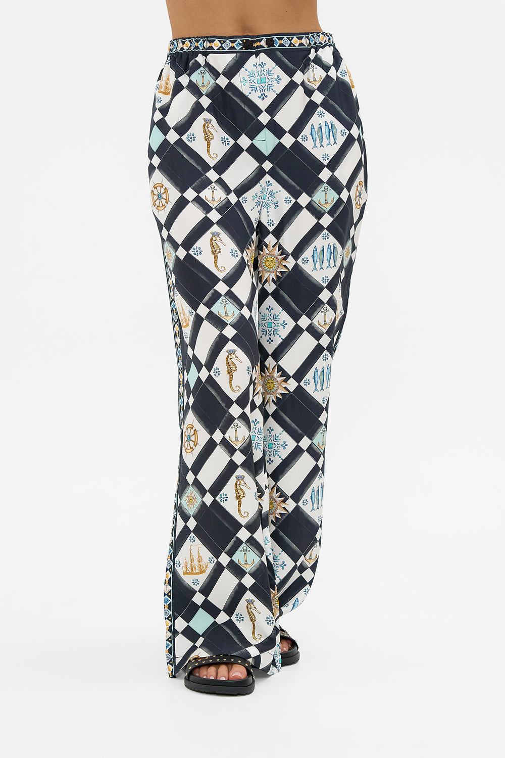 The CAMILLA Button Front Lounge Pant in our Folk Afloat print.