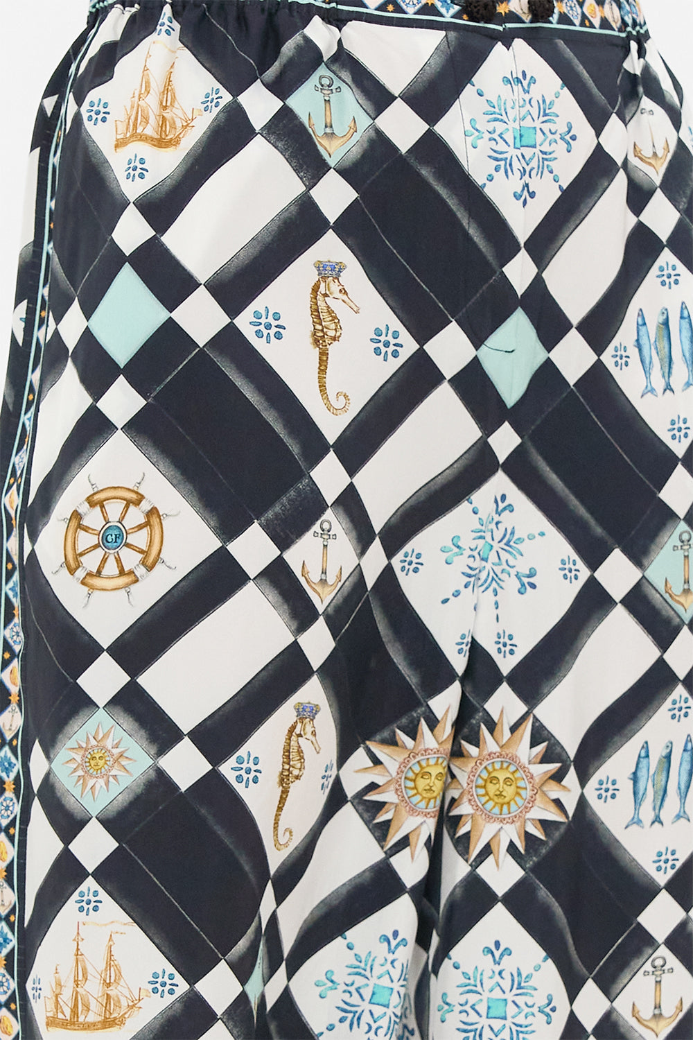 The CAMILLA Button Front Lounge Pant in our Folk Afloat print.