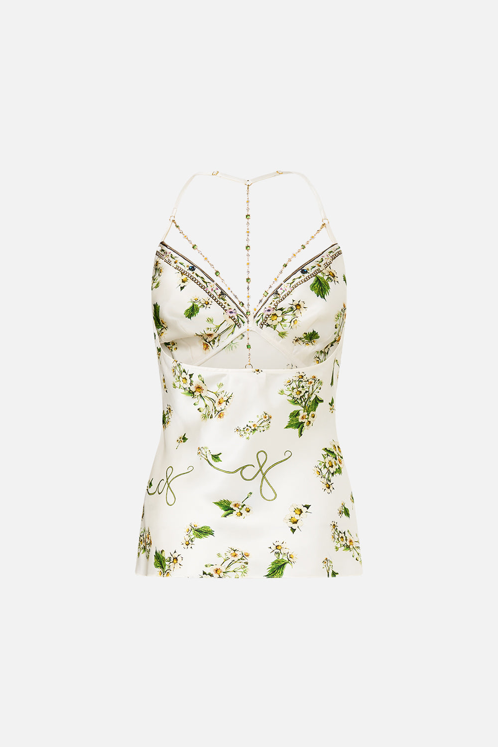 The CAMILLA Chain Detail Bias Cami in our Botanical Utopia print.