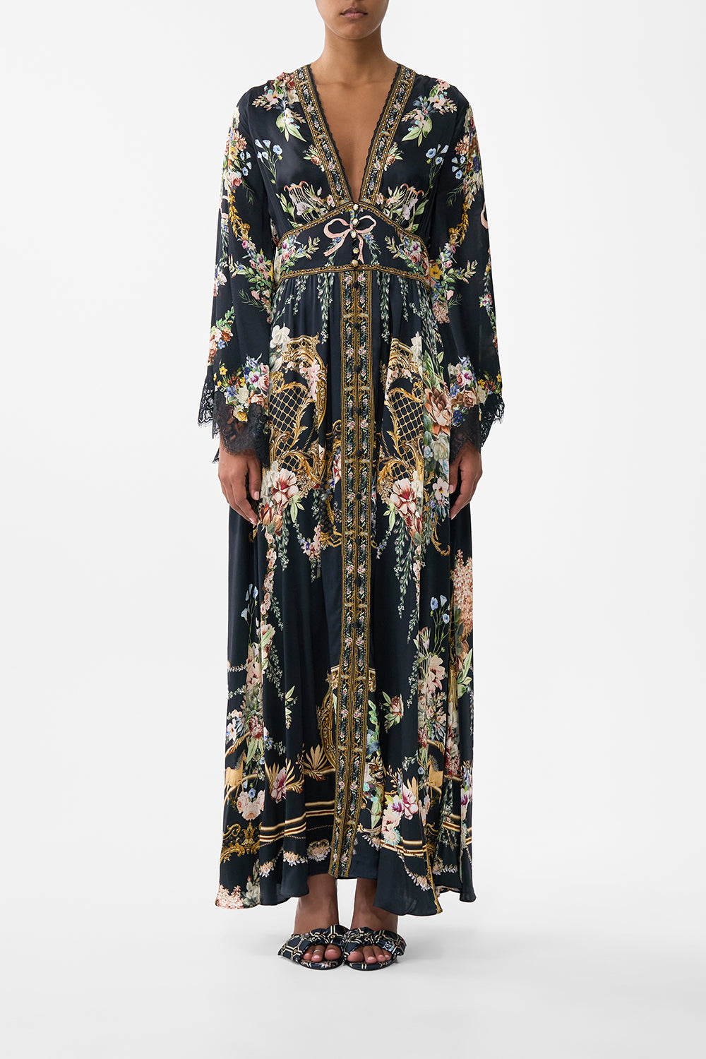 The CAMILLA Kimono Sleeve Dress With Shirring Detail in our Noble Endeavours print.