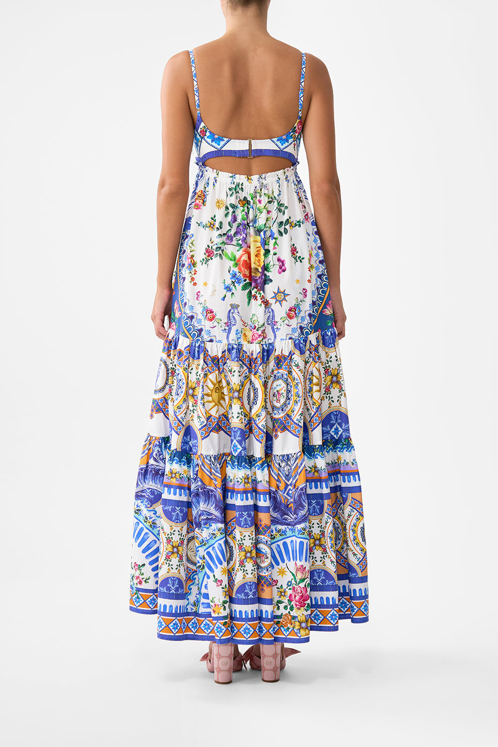 The CAMILLA Long Dress With Jersey Bodice in our Tiles Darls print.