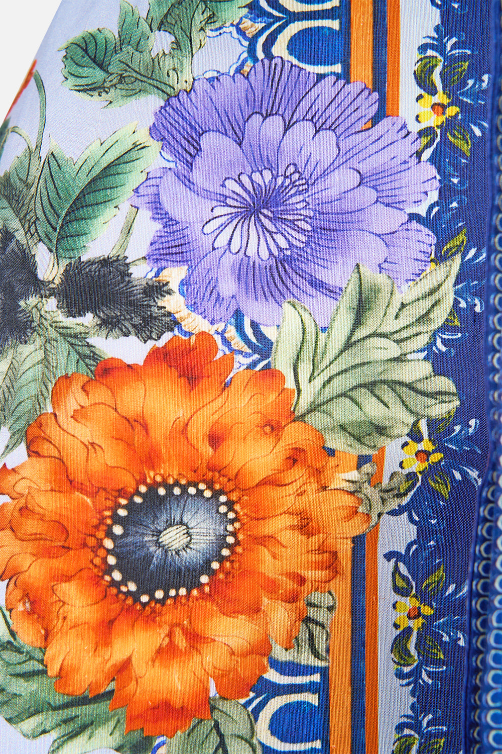 The CAMILLA Tie Front Frill Sleeve Long Dress in our Luscious In Lisbon print.