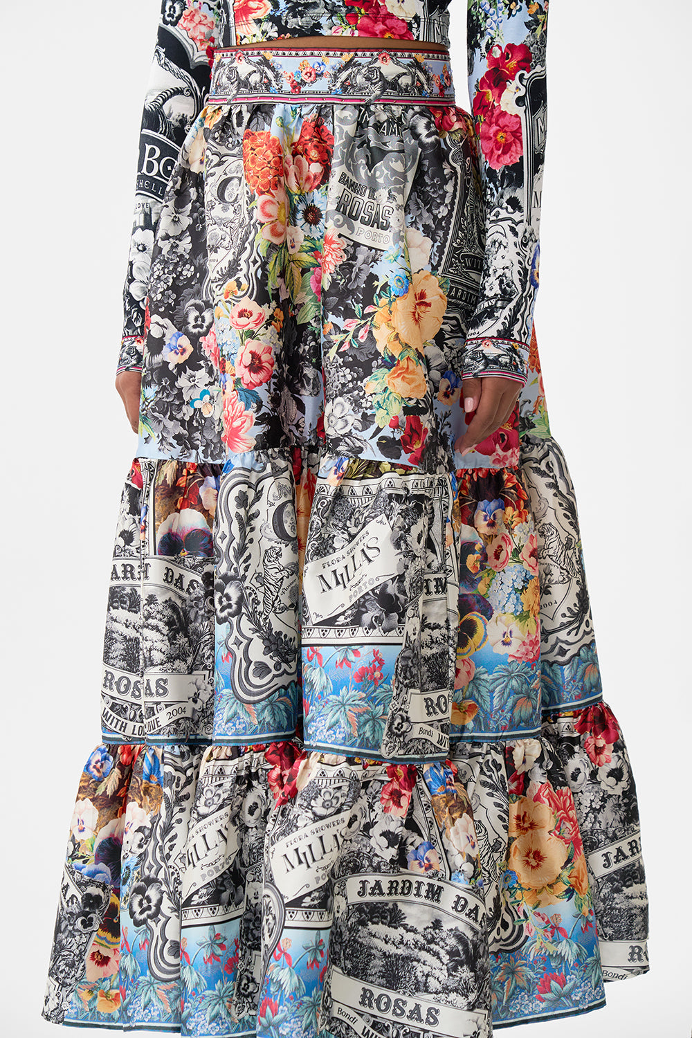 The CAMILLA High Waisted Tiered Skirt in our Flower Showers print.