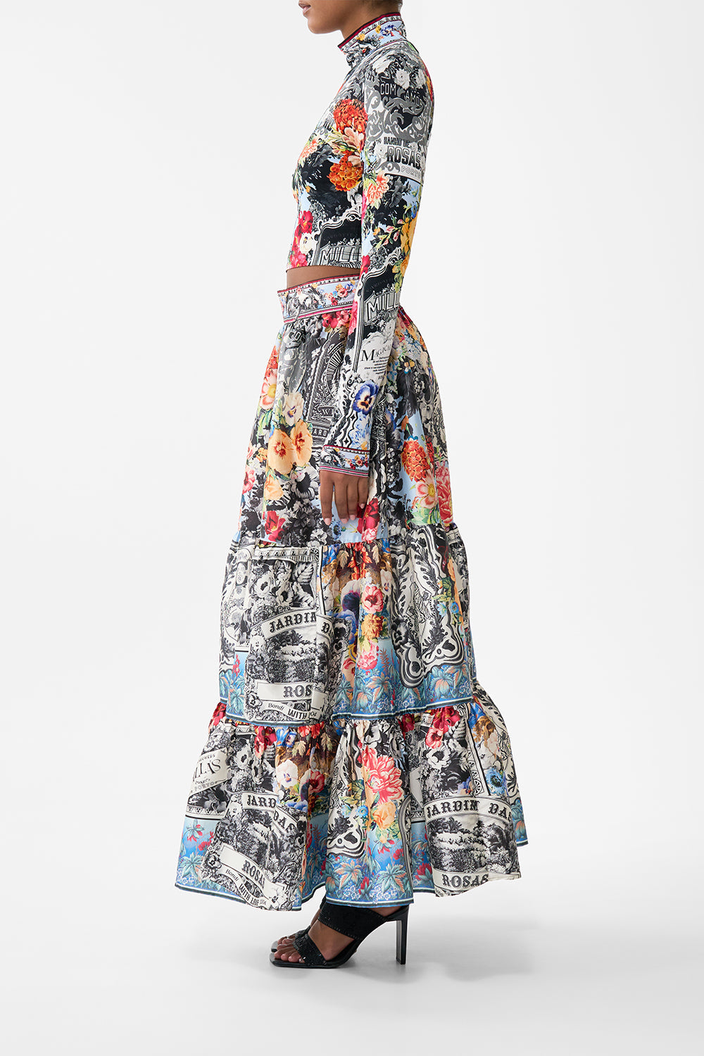 The CAMILLA Cropped Jersey Turtleneck in our Flower Showers print.