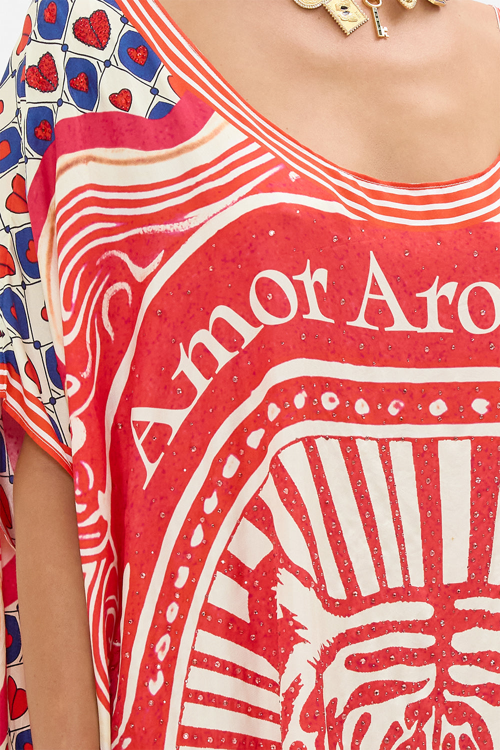 The CAMILLA Round Neck Kaftan in our Rinse & Roar print.