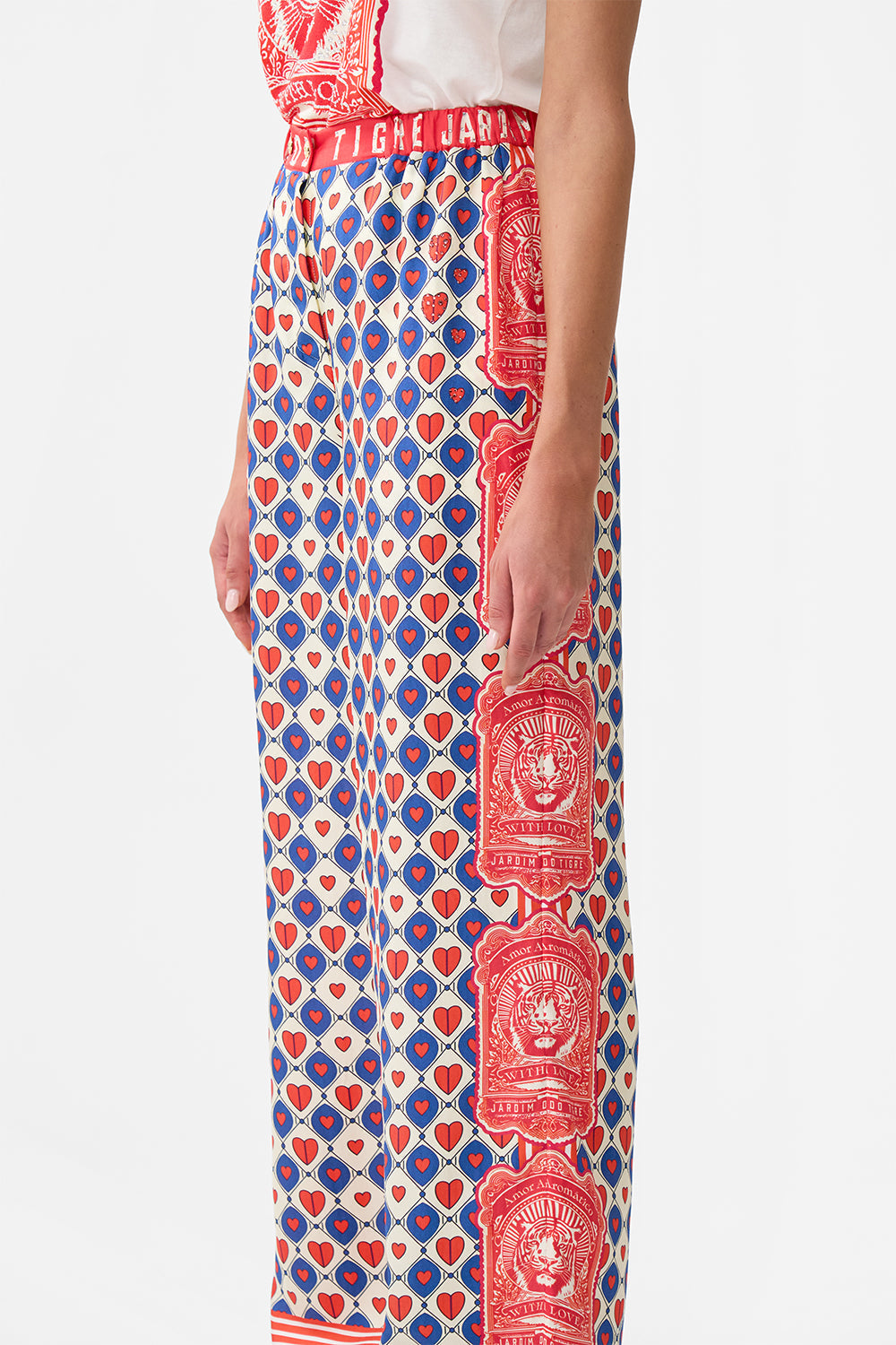 The CAMILLA Button Front Lounge Pant in our Rinse & Roar print.