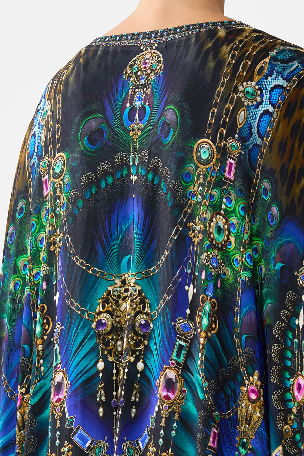 The CAMILLA Jersey Long Kaftan With Rounded Hem in our Dominican Decadence print.