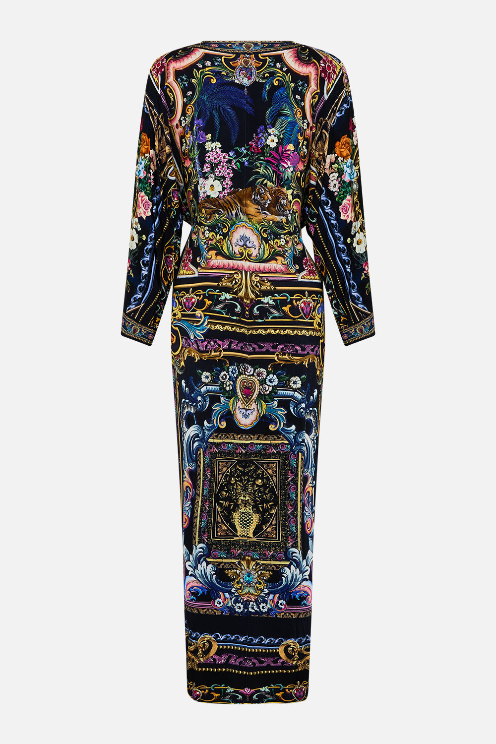 The CAMILLA Long Split Front Twist Dress in our Basked In Baroque print.